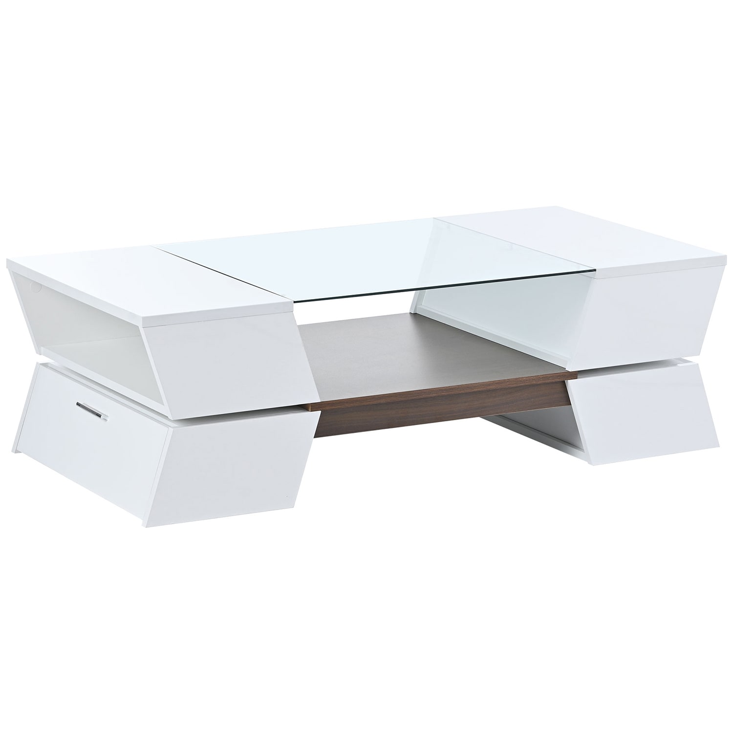 SINOFURN SYA250033WT Glass Glass Casual Coffee Table with Storage