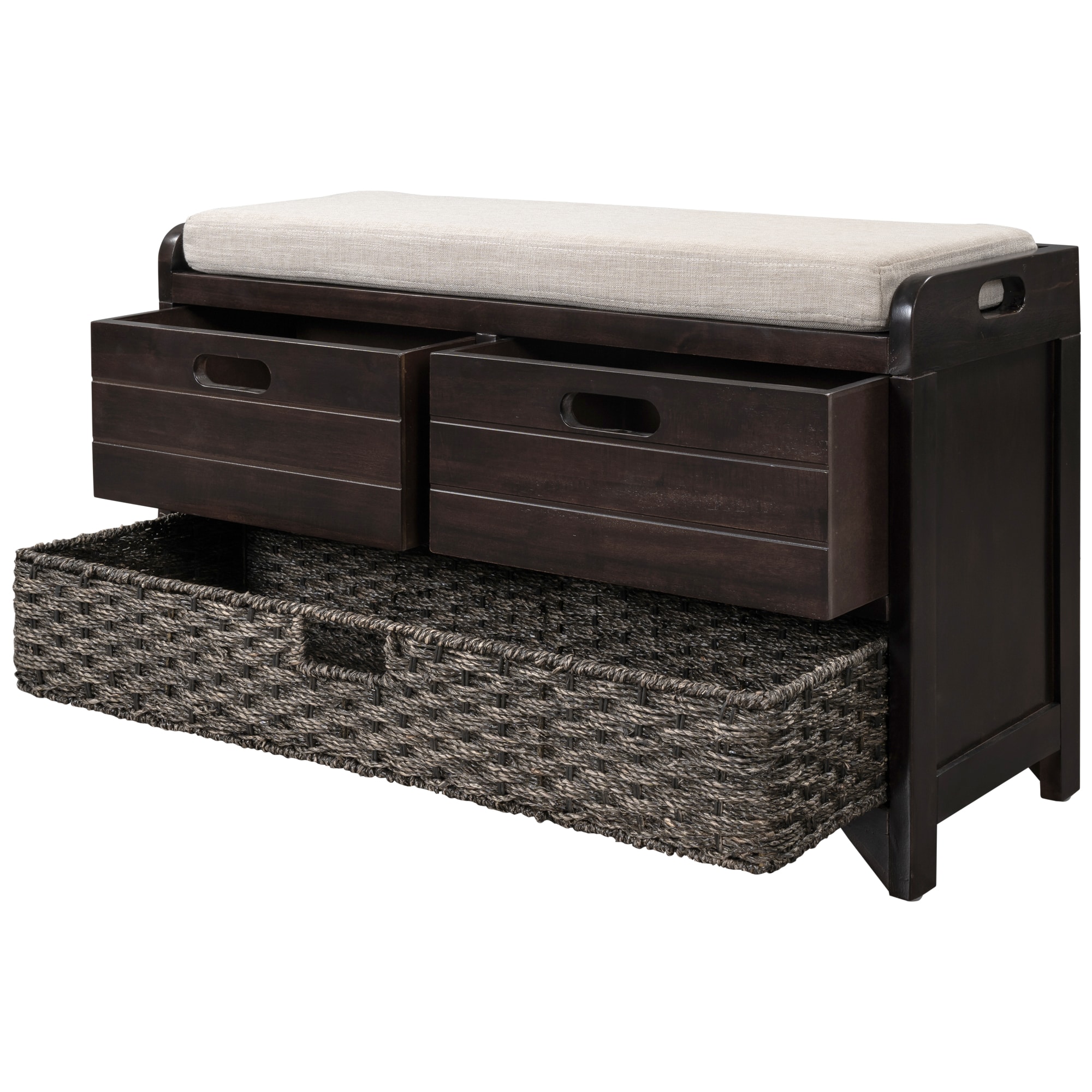 SINOFURN SYA330062BK Rustic Brown Accent Bench with Storage 32-in x 11.8-in x 20-in