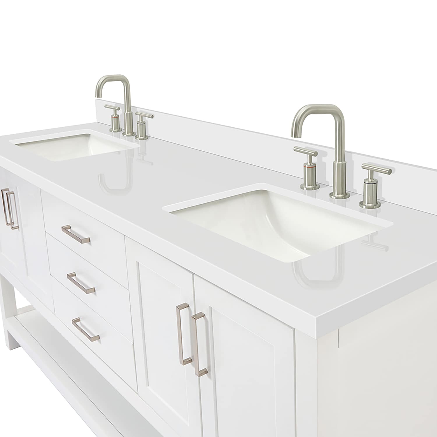 Magnolia 73" White Quartz Double Sink Freestanding Vanity