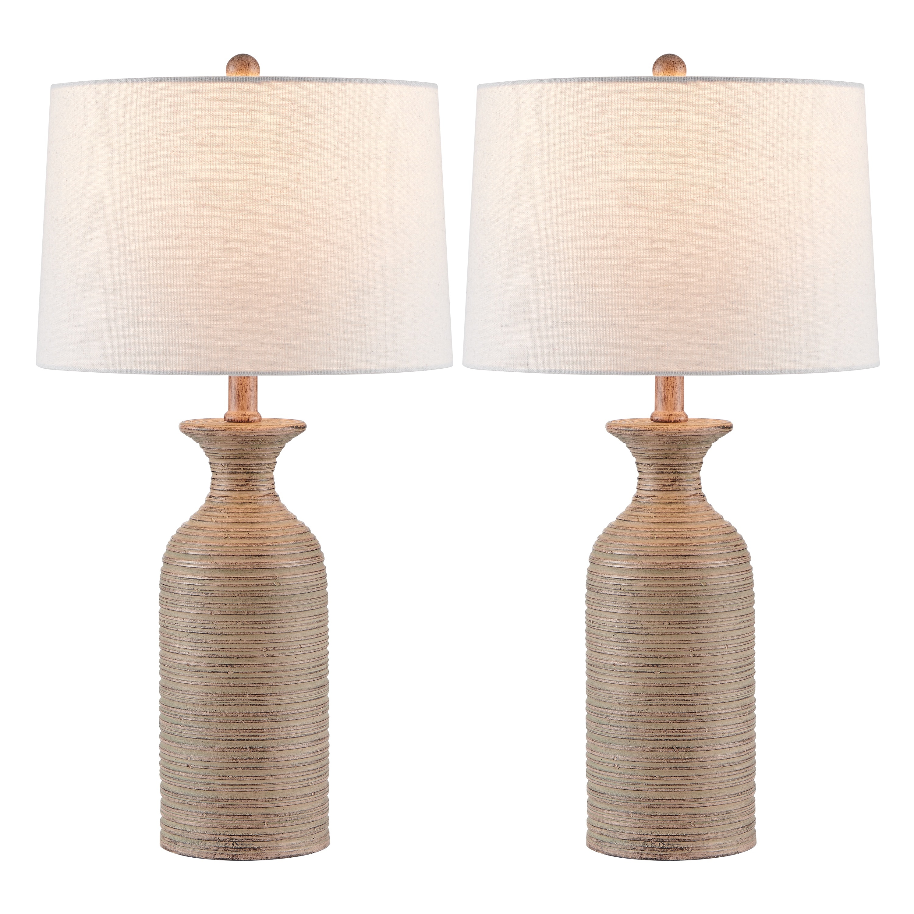 KAWOTI 21549 23-in Brown Pattern Rotary socket Table Lamp with Linen Shade 2 -Set