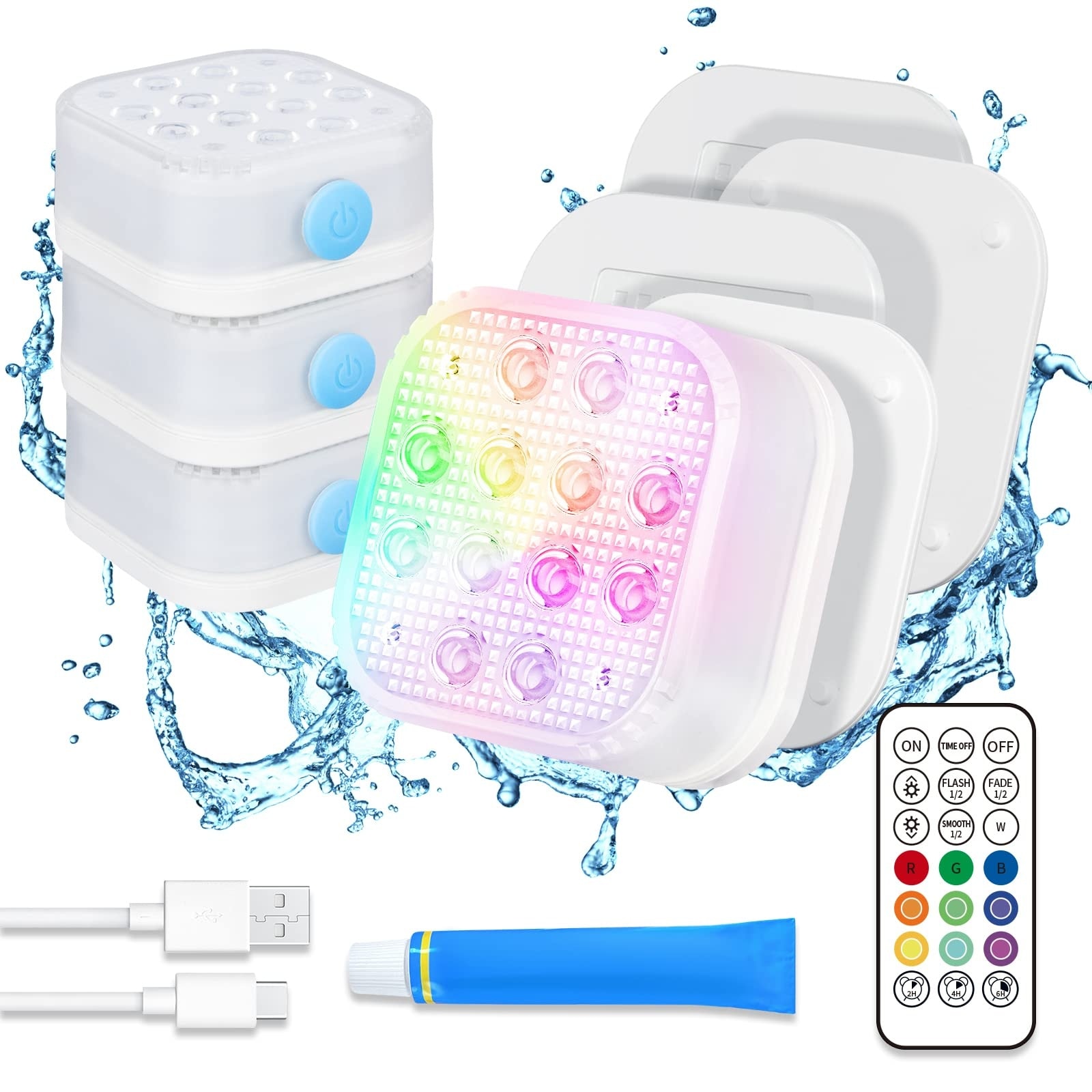 Oyezvary Rechargeable Submersible Pool Lights Remote Controlled Waterproof LED Magnet Floating Underwater Color Changing 16 Colors 4 Pack #LOZ0407P01