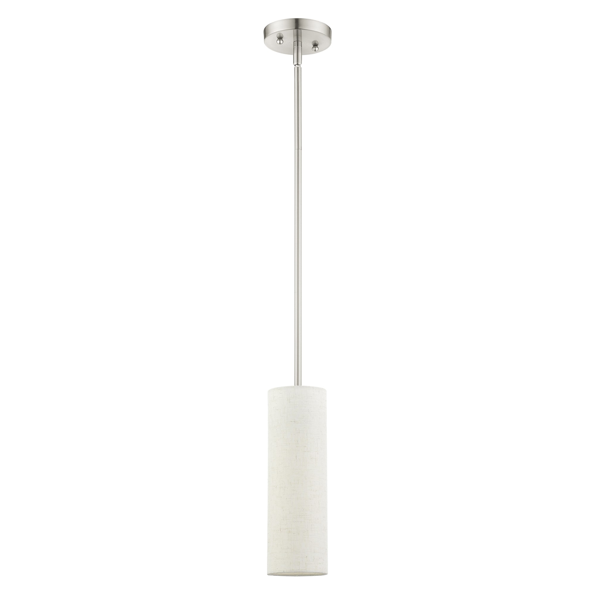 Contemporary Brushed Nickel Mini Pendant with Oatmeal Fabric Shade