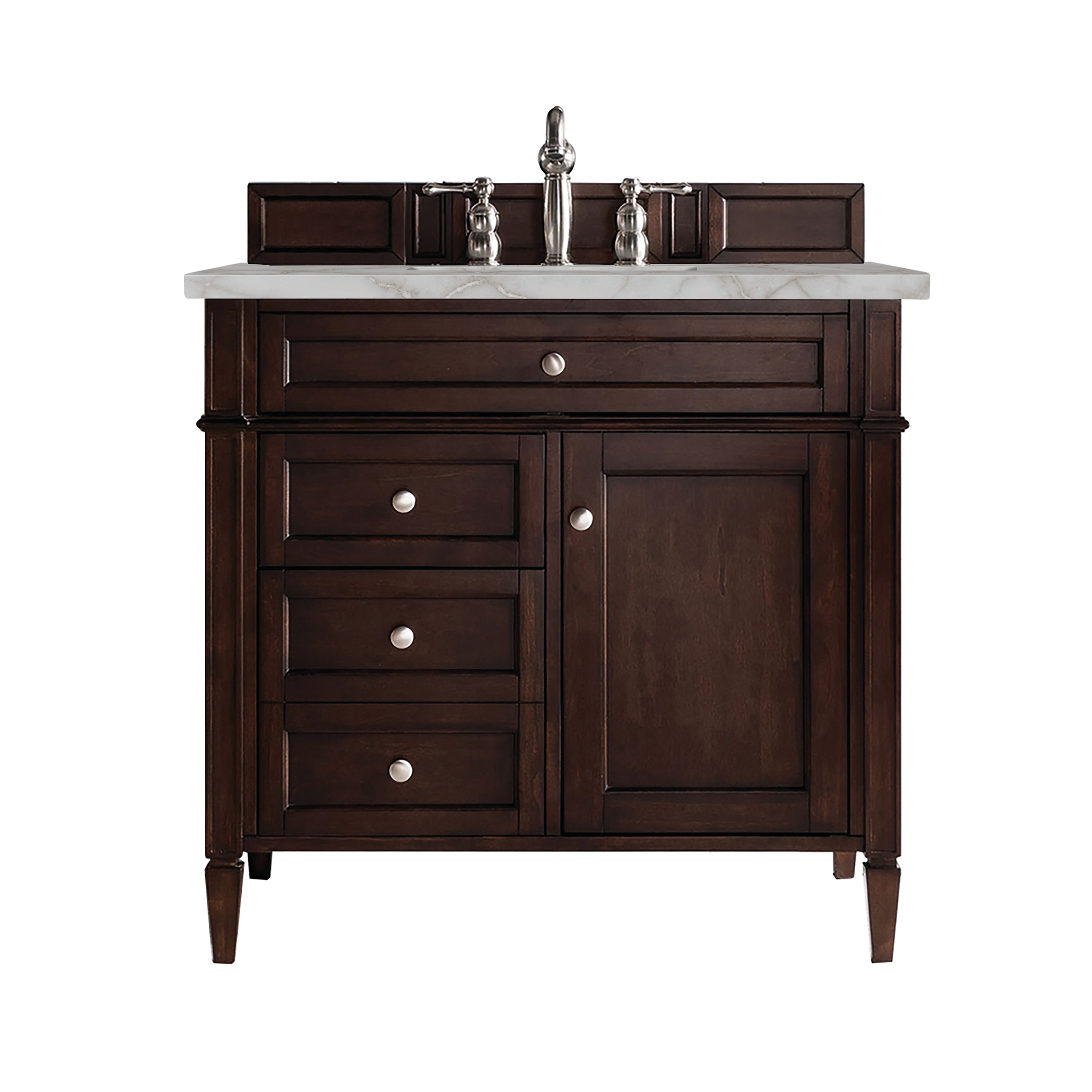 James Martin Vanities 650-V36-BNM-3VSL Brittany 36-in Burnished Mahogany Undermount Single Sink Bathroom Vanity with Victorian Silver Quartz Top