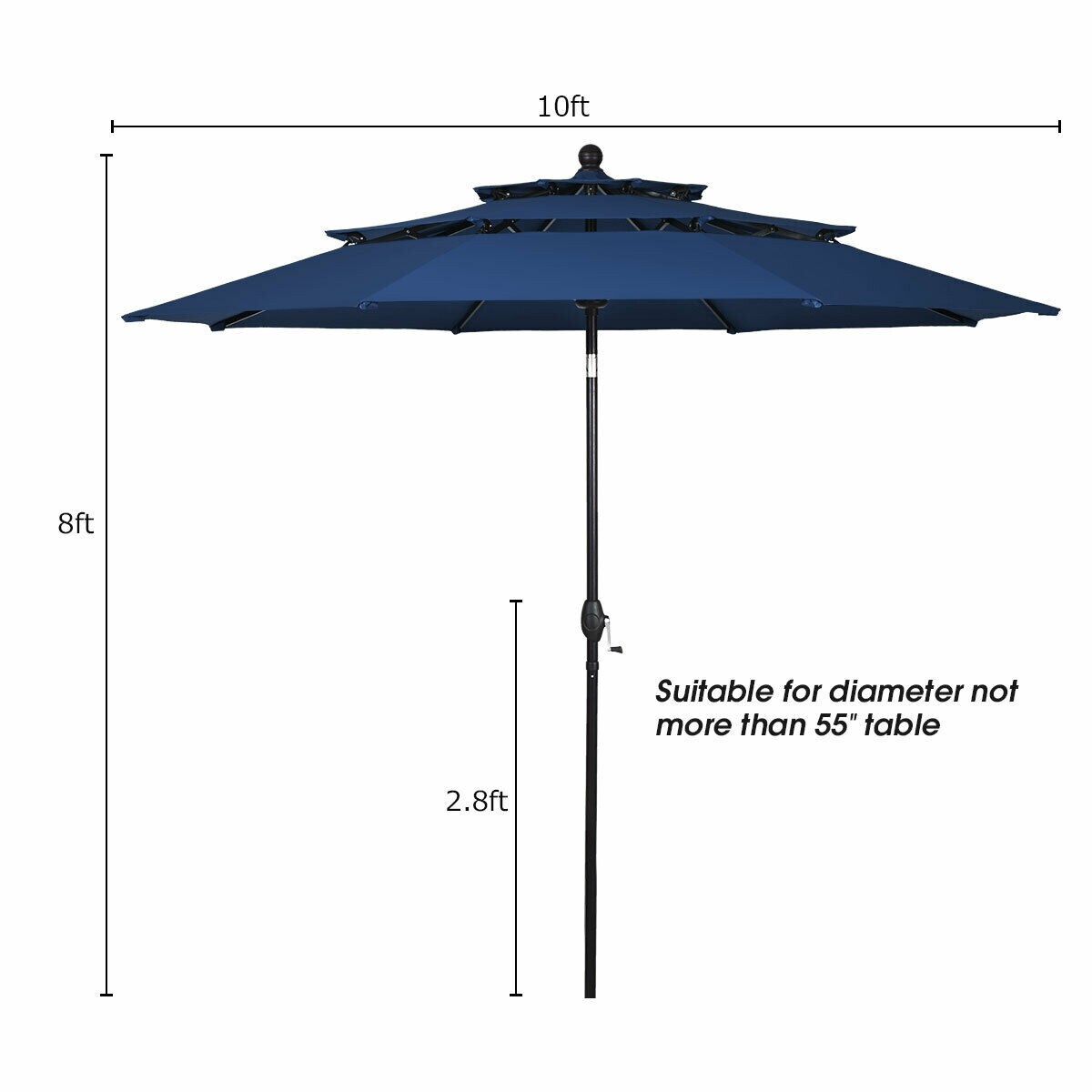 Clihome 10-ft Navy Auto-tilt Market Patio Umbrella at Lowes.com