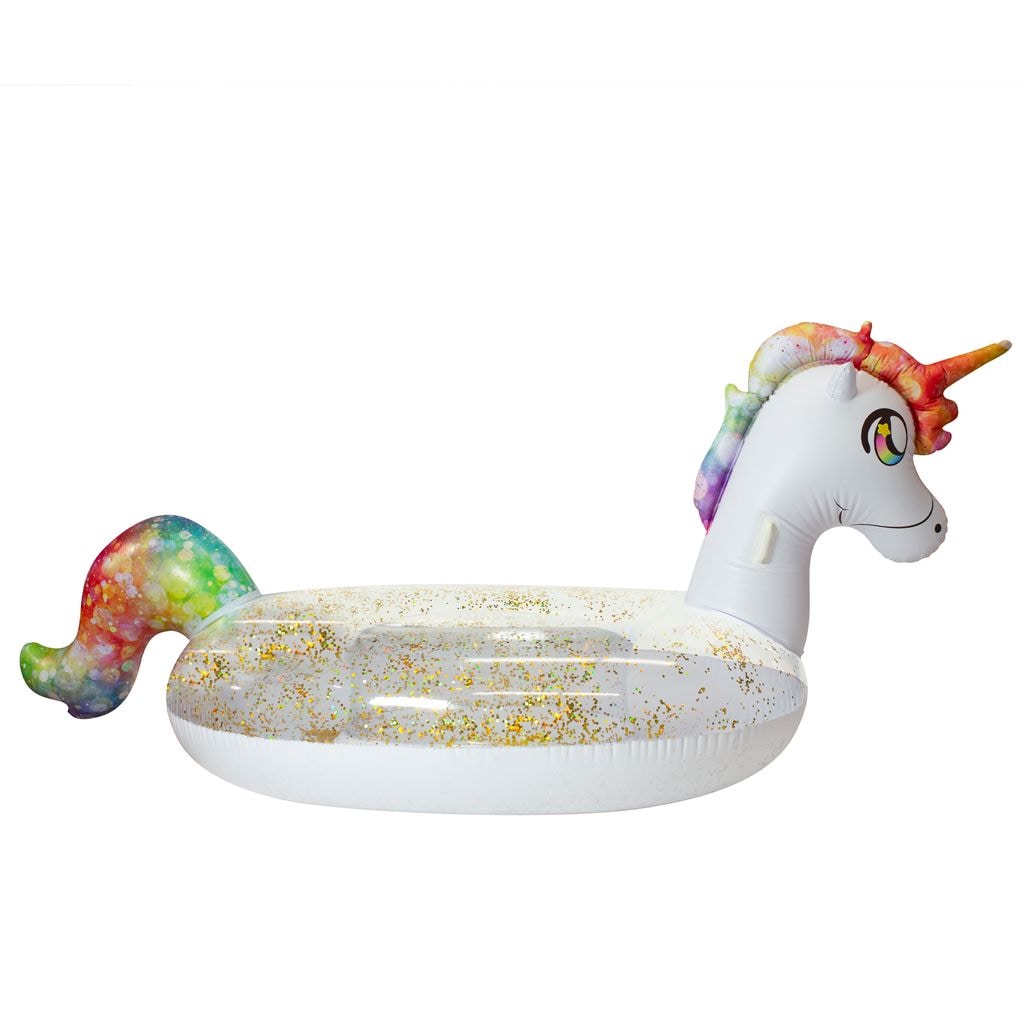 PoolCandy PC1810GU 114-Inches x 43-Inches 2 -Seat Multicolor Inflatable ride-on