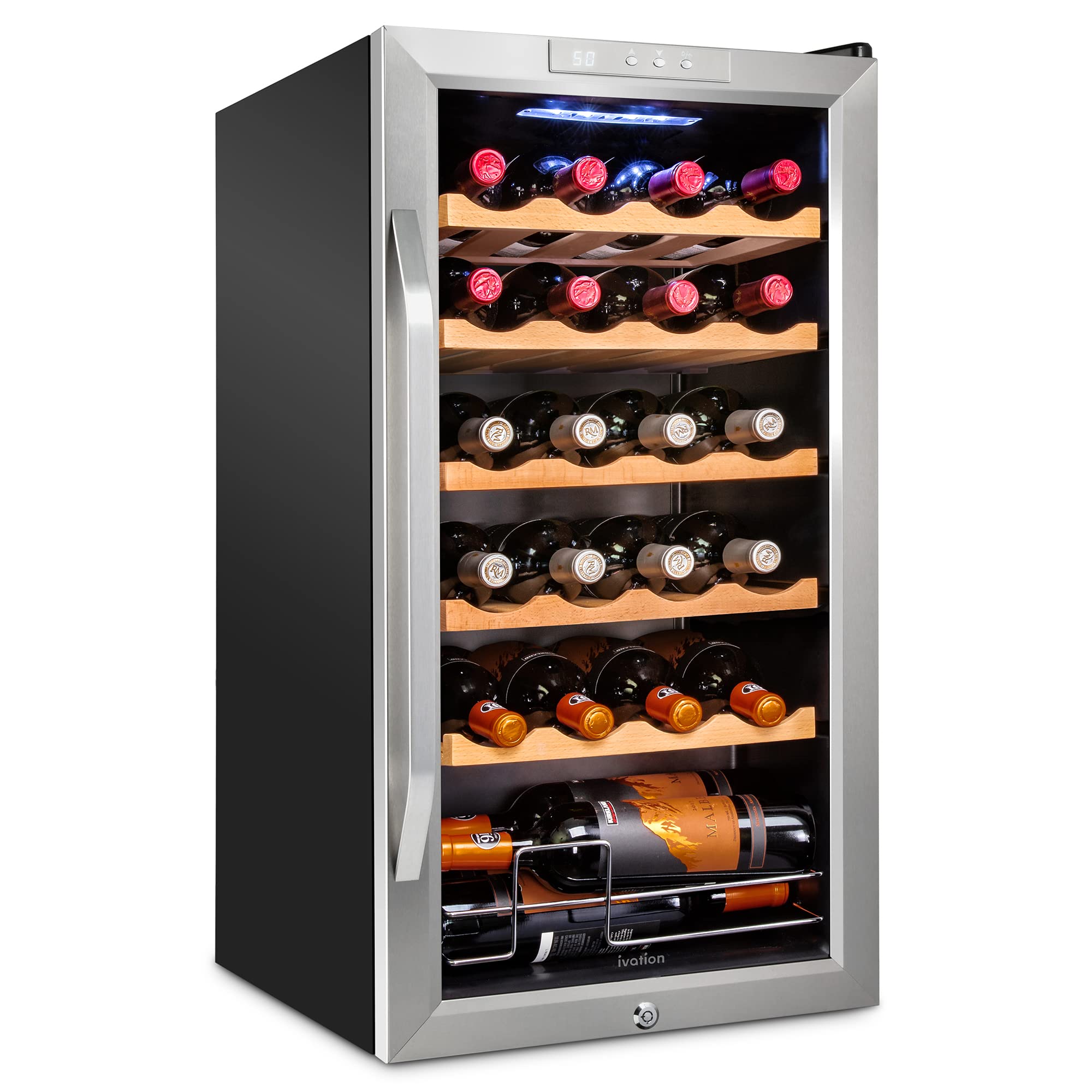 Ivation IVFWCC241LWSS 16.9-Inches W 24 -Bottles Stainless Steel Freestanding Indoor Wine Cooler