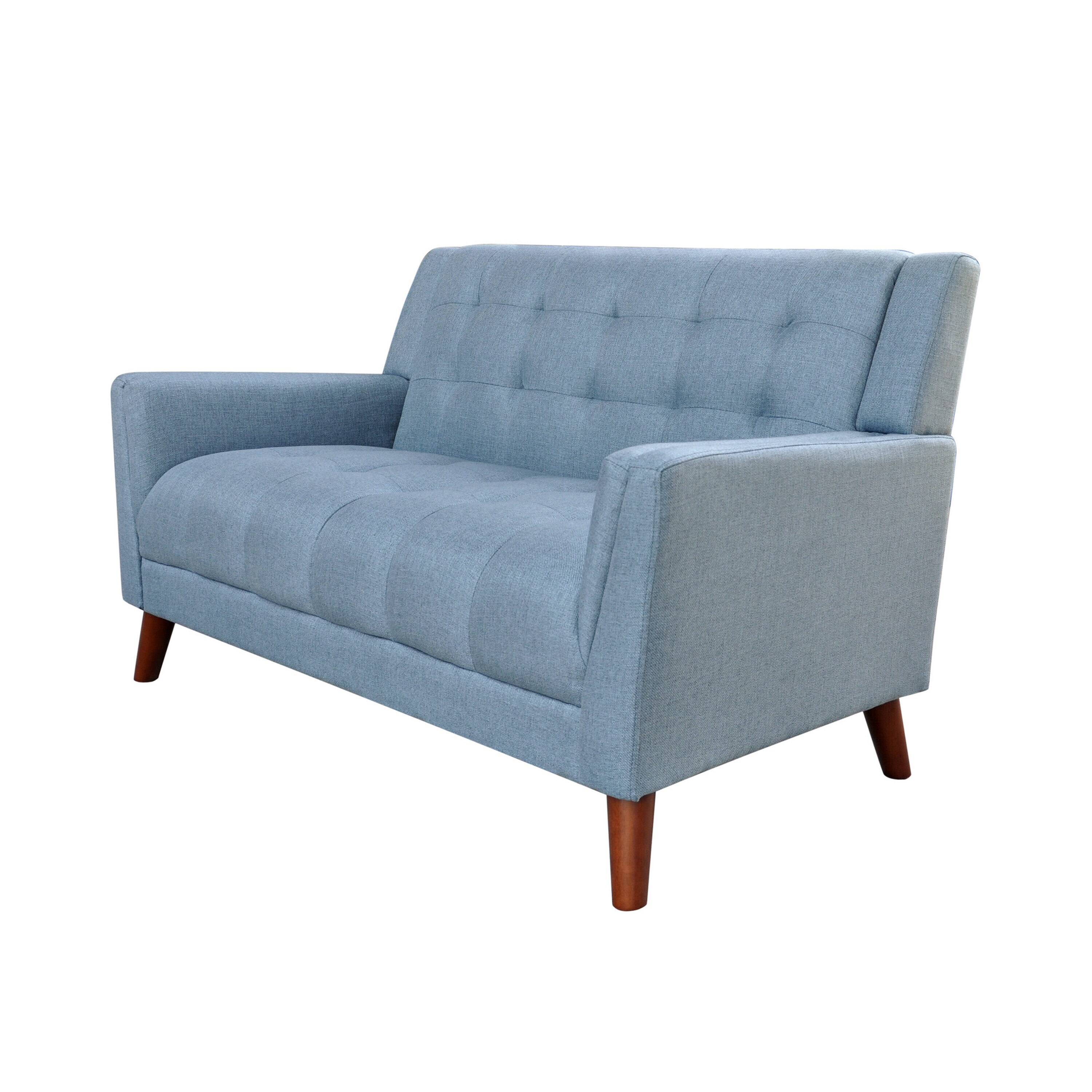 Alisa Blue Tufted Fabric Mid-Century Modern Loveseat