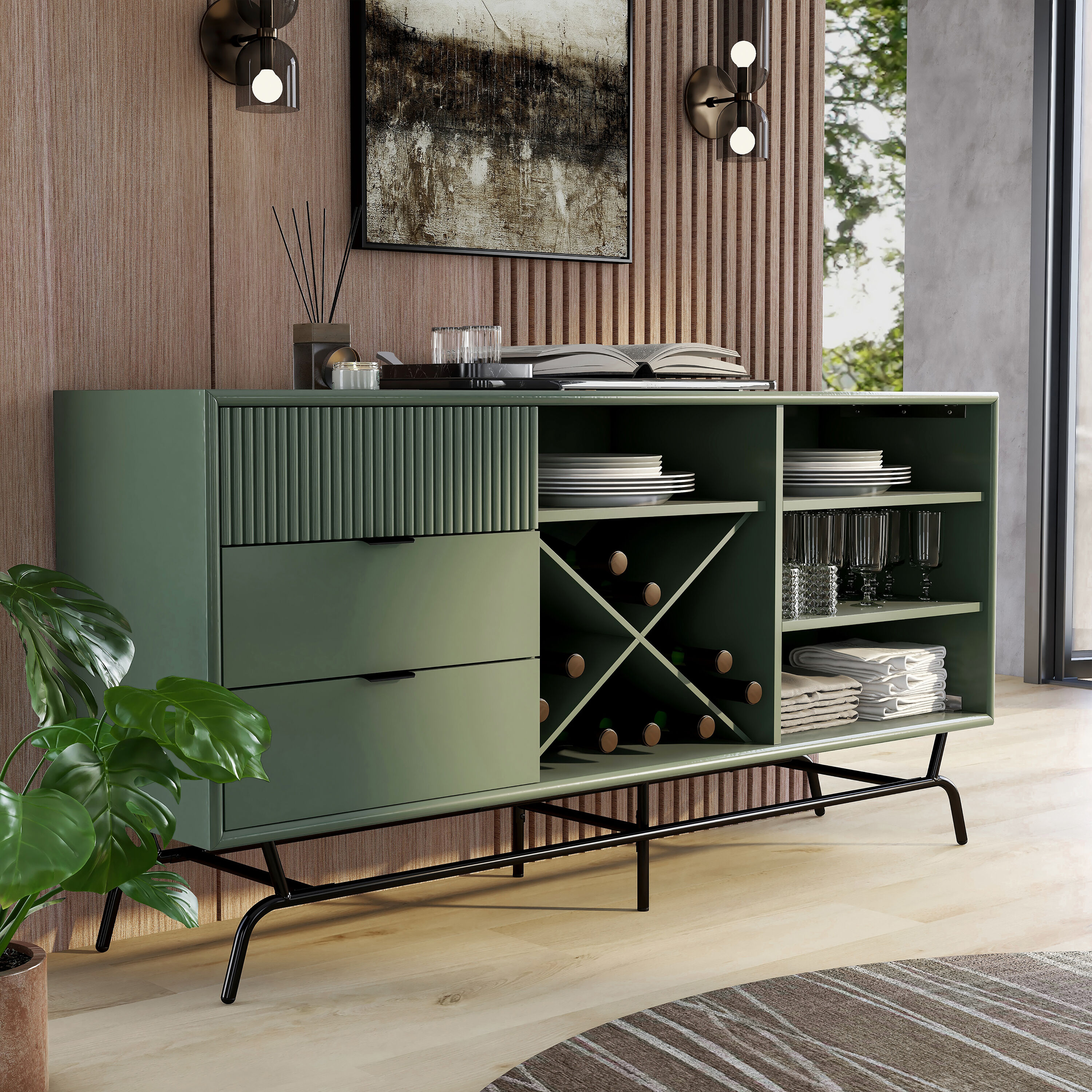 Furniture of America IDI-233176 Yaztra Modern/Contemporary Sage Green, Black TV stand ( Accommodates TVs up to 65-in )