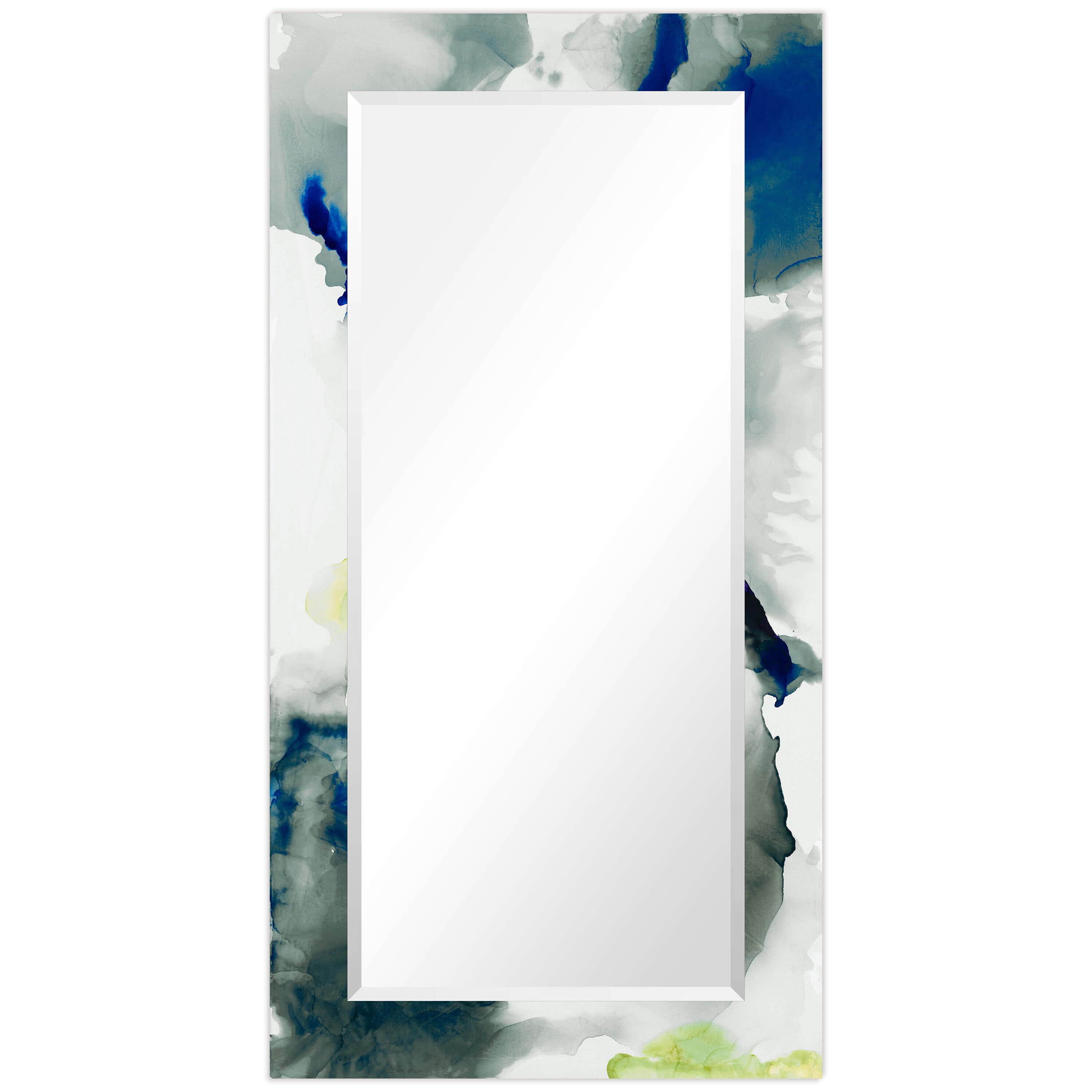 Empire Art Direct TAM-121465-5428 "Ephemeral" Rectangular Beveled Wall Mounted Mirror on Free Floating Printed Tempered Art Glass 54"x28"