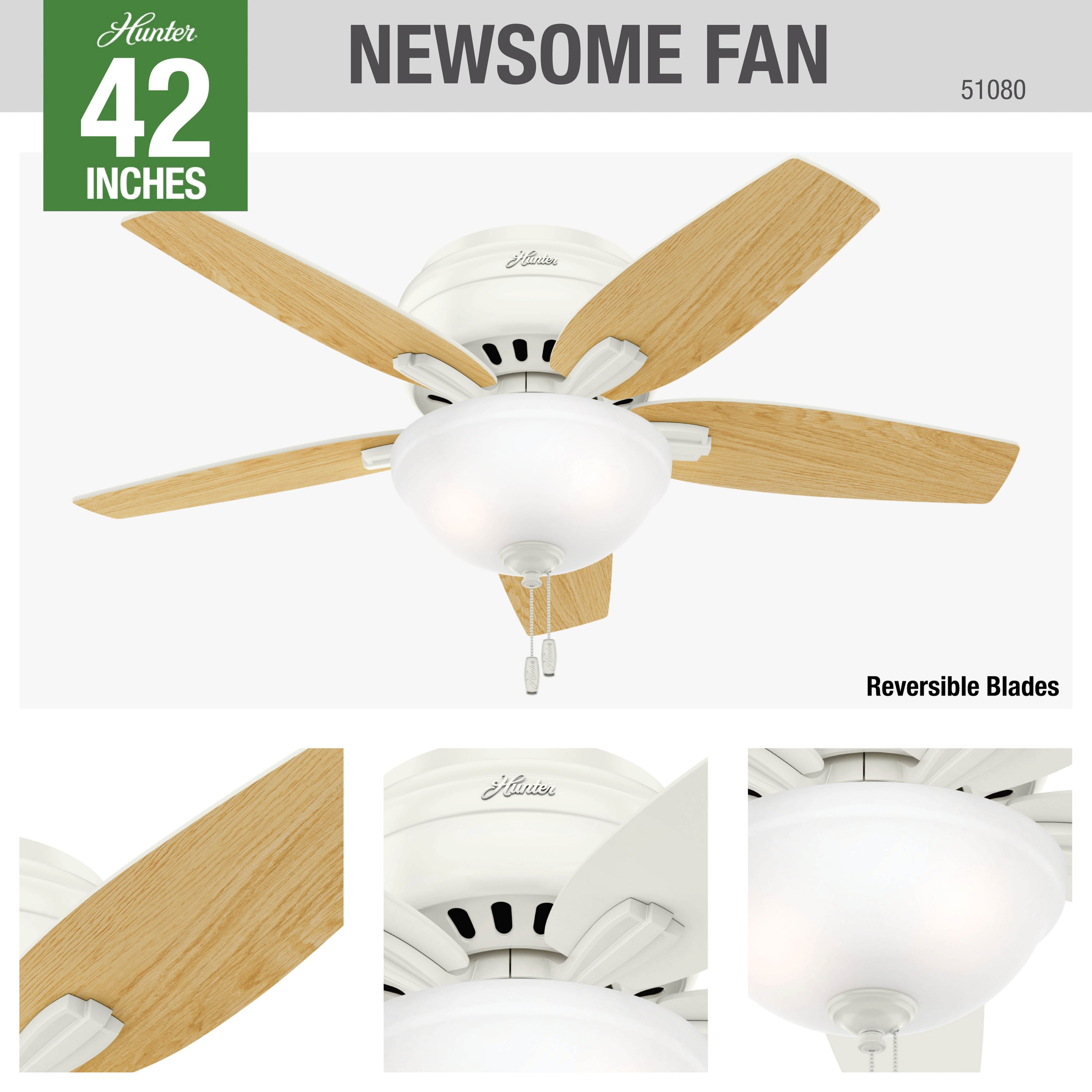 Hunter Newsome 42-in Fresh White with Fresh White/Light Oak Blades LED ...