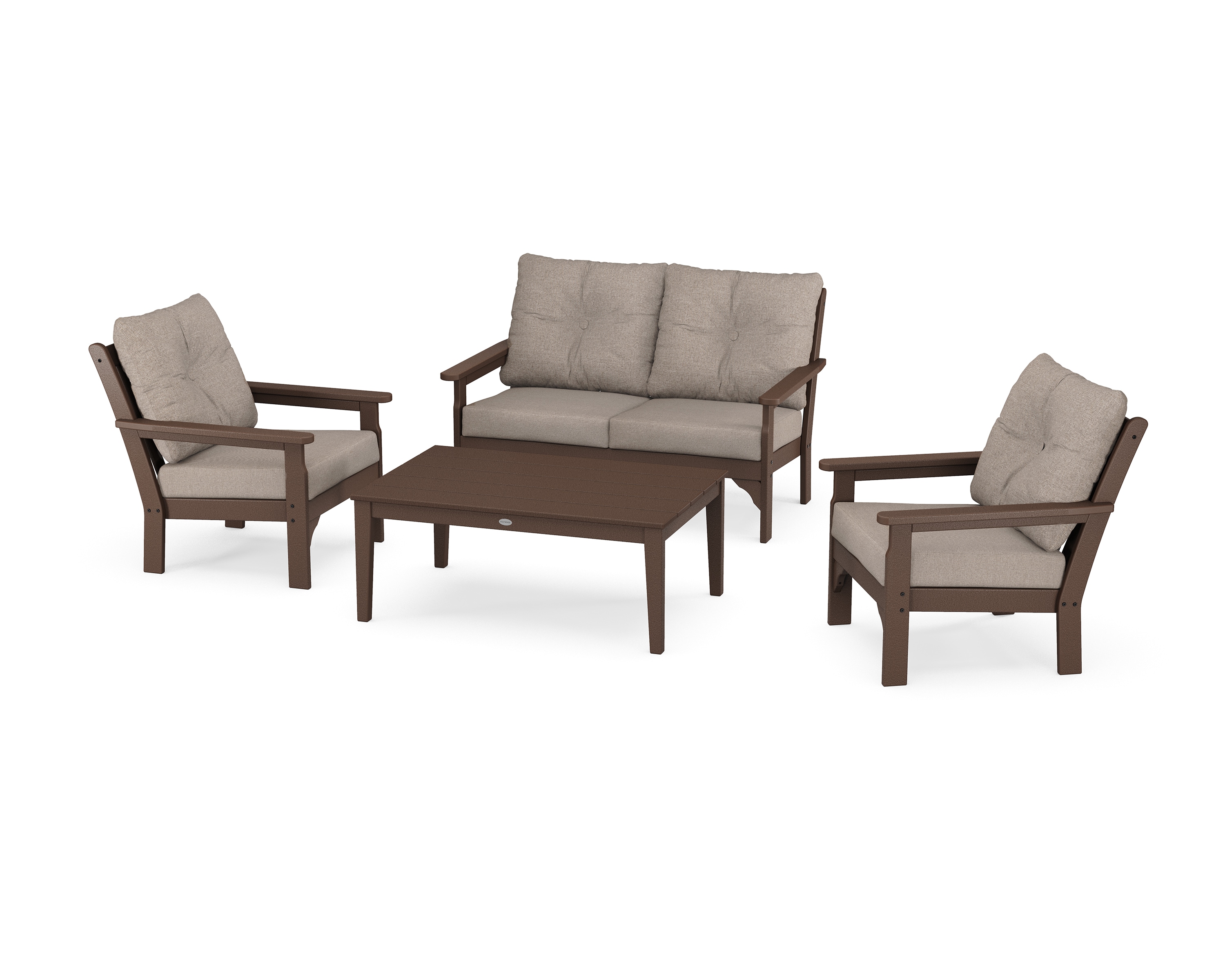 POLYWOOD PWS405-2-MA146010 Vineyard 4 -Piece Patio Conversation Set with Brown Revolution Cushions