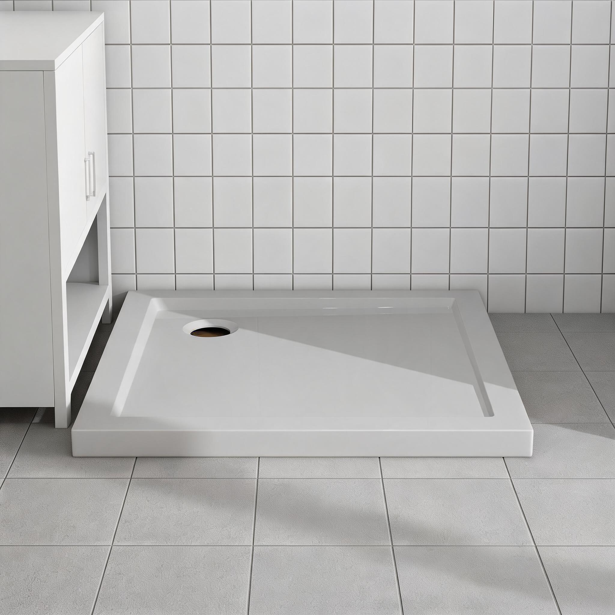 Watnature 32 times 32 Inch No Threshold Corner Drain Square Acrylic Soft White Shower Base #V2QLUFC5DN2V