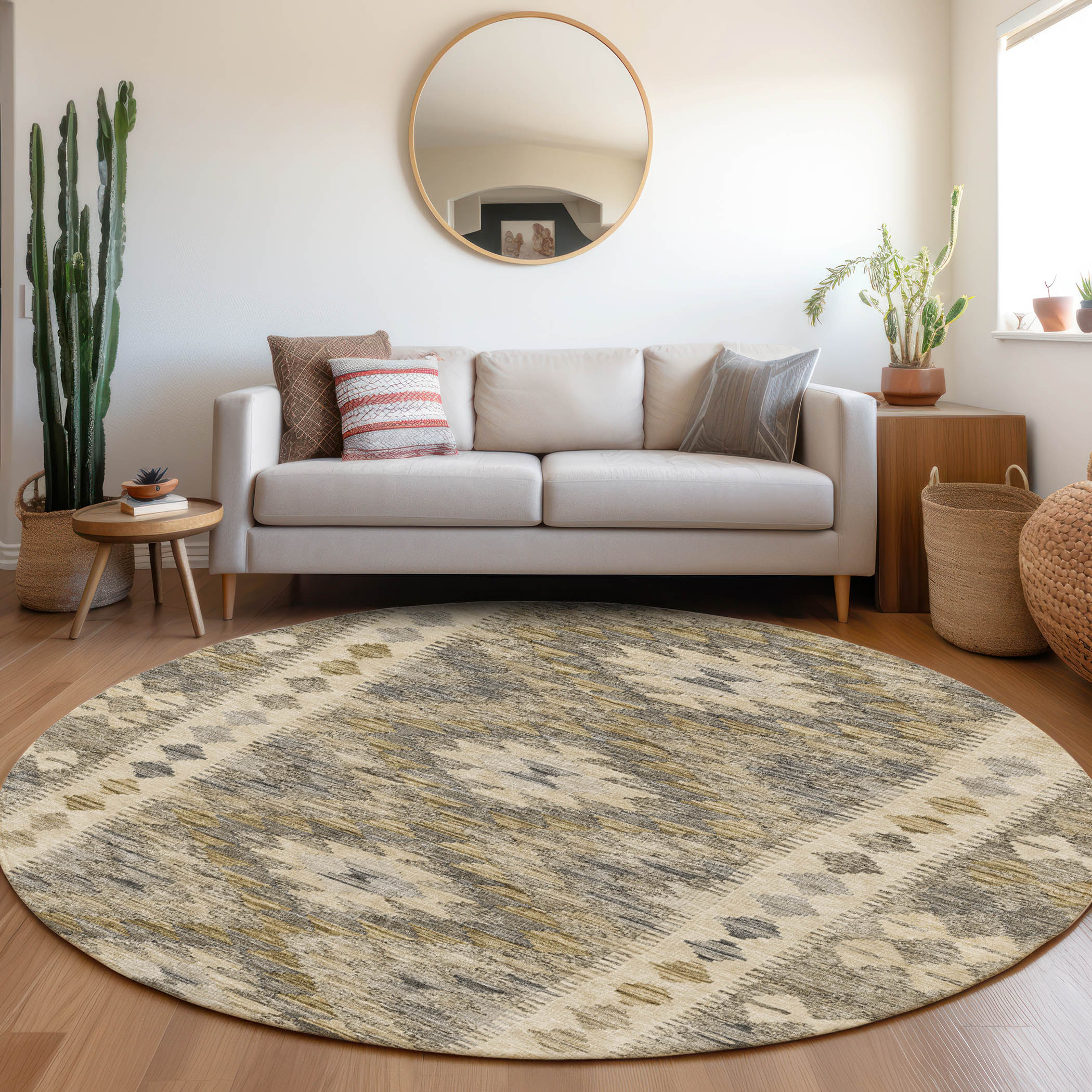 Addison Rugs ACN1226BG8RO Chantille ACN1226BG 8 x 8 (ft) Polyester Beige Round Indoor/Outdoor Geometric Machine washable Area rug