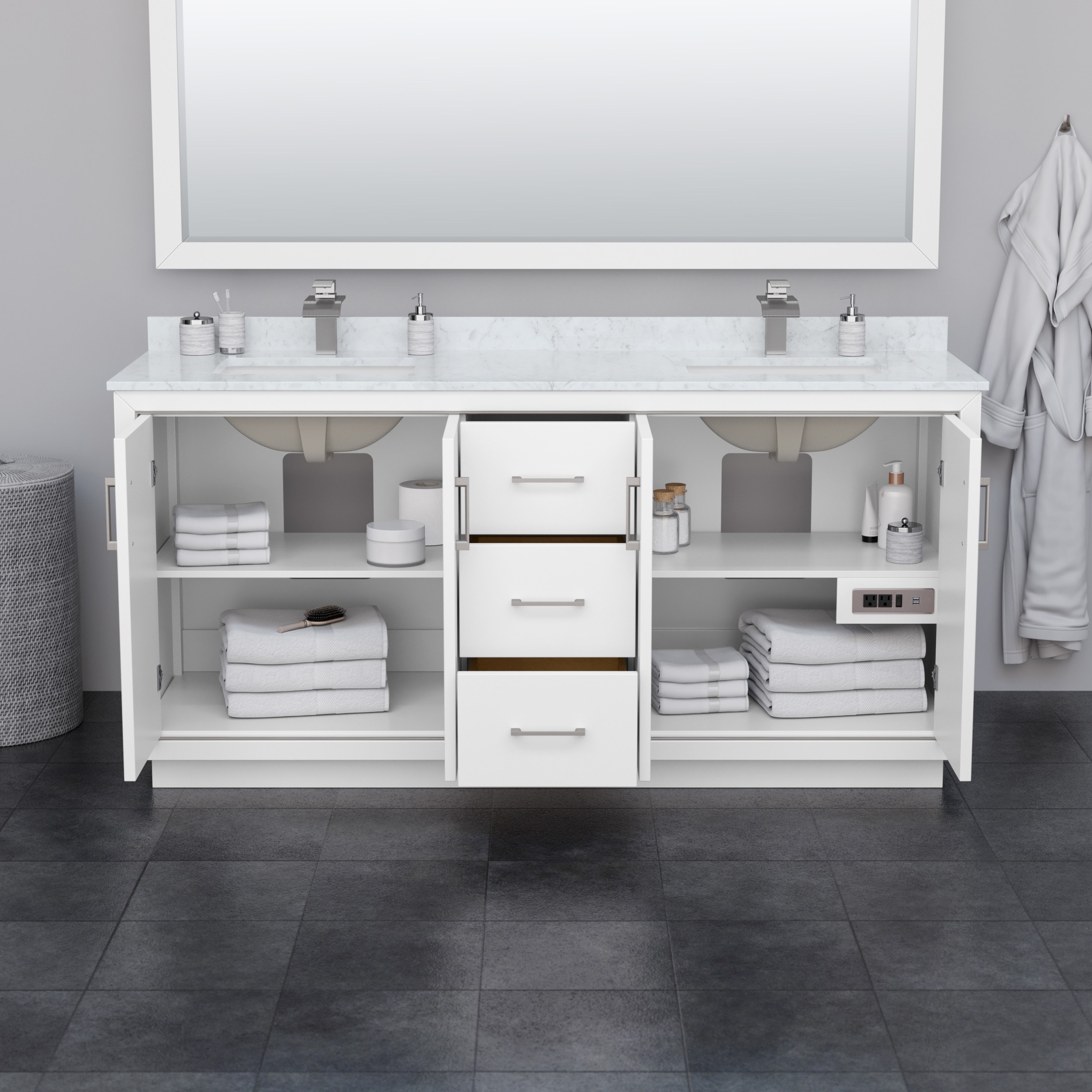 Wyndham Collection Icon 72in White Undermount Double Sink Bathroom