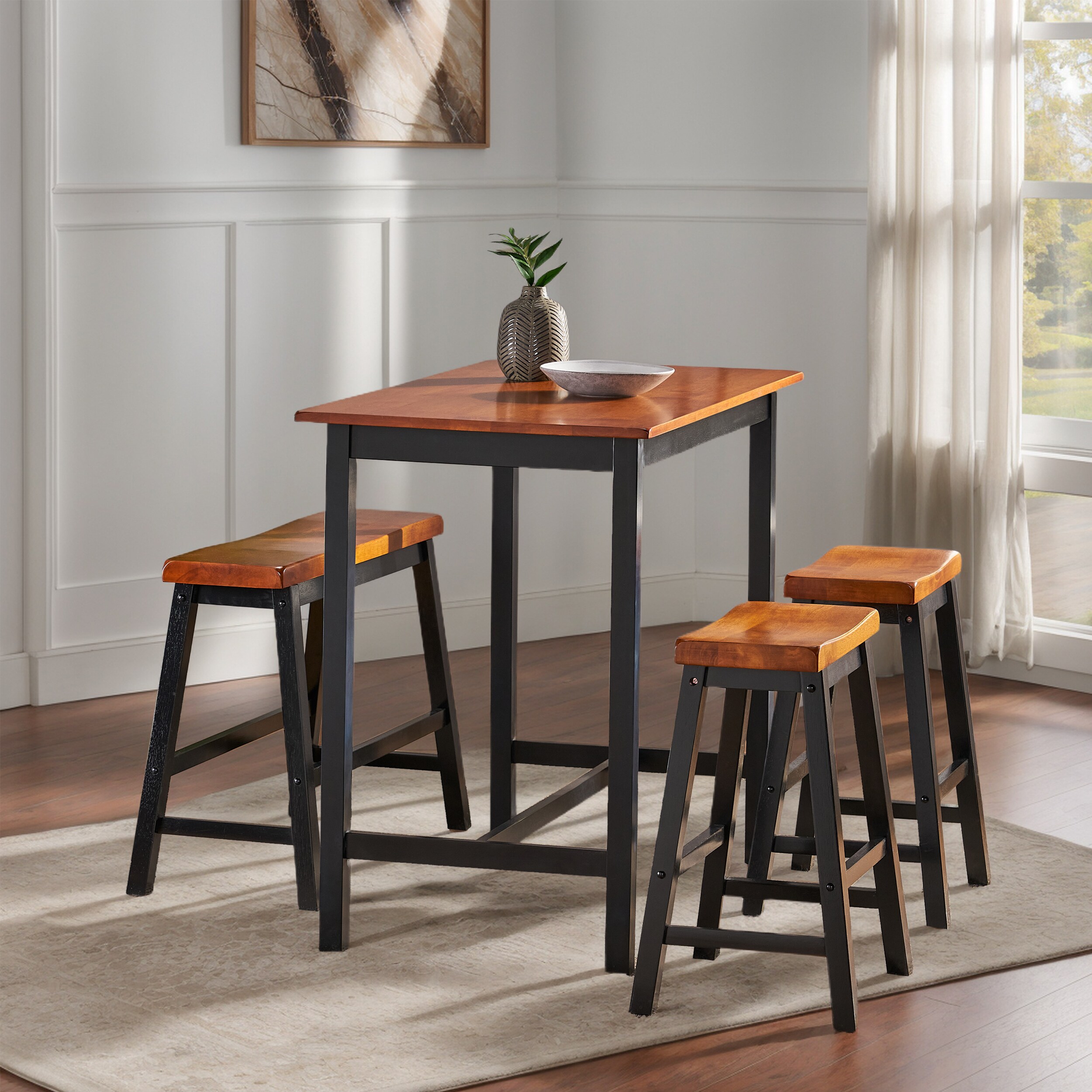 Hrinhom HC-N7007-WALNUT WALNUT Country Dining Room Set with Rectangular Table ( Seats 4 )