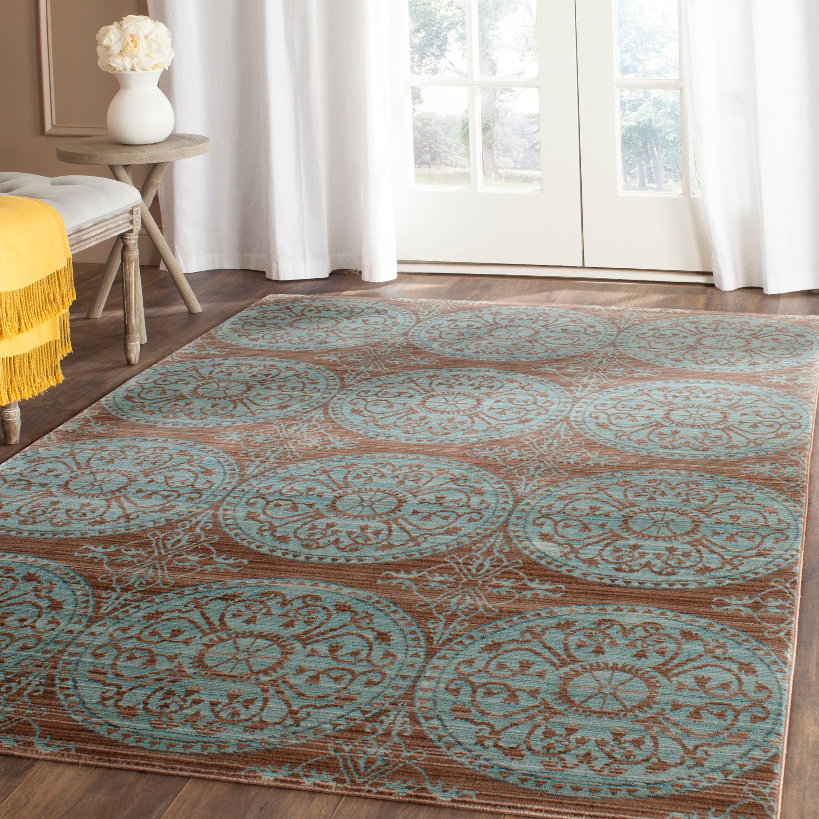 Safavieh VAL214H-4 Valencia Coby 4 x 6 (ft) Loomed Polyester Brown and Alpine Rectangular Indoor Distressed/Overdyed Area rug