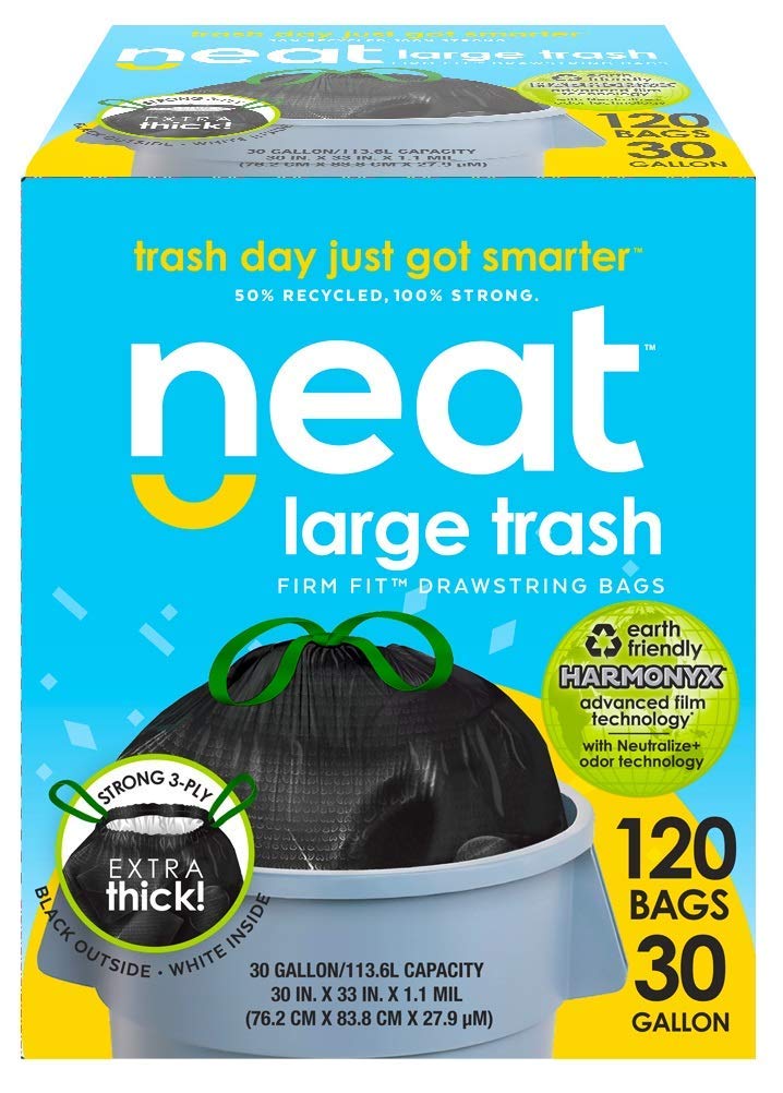 NEAT 30-Gallons Black Plastic Kitchen Drawstring Trash Bag (120-Count) in  the Trash Bags department at