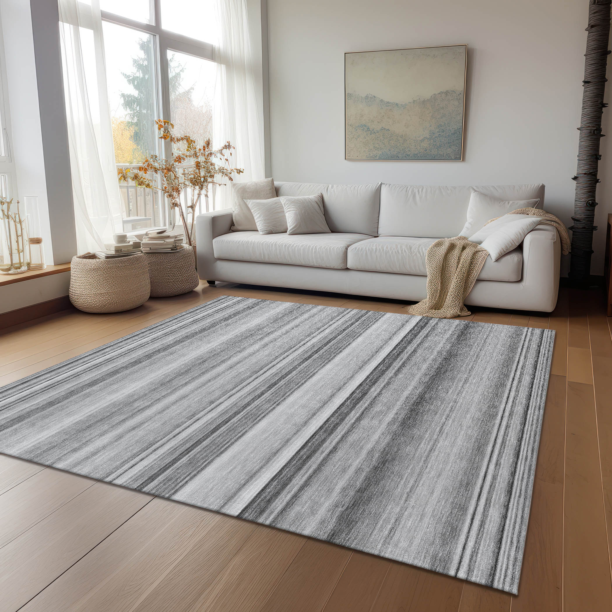 Addison Rugs Chantille 5 X 7 (ft) Gray Indoor/Outdoor Stripe Machine ...