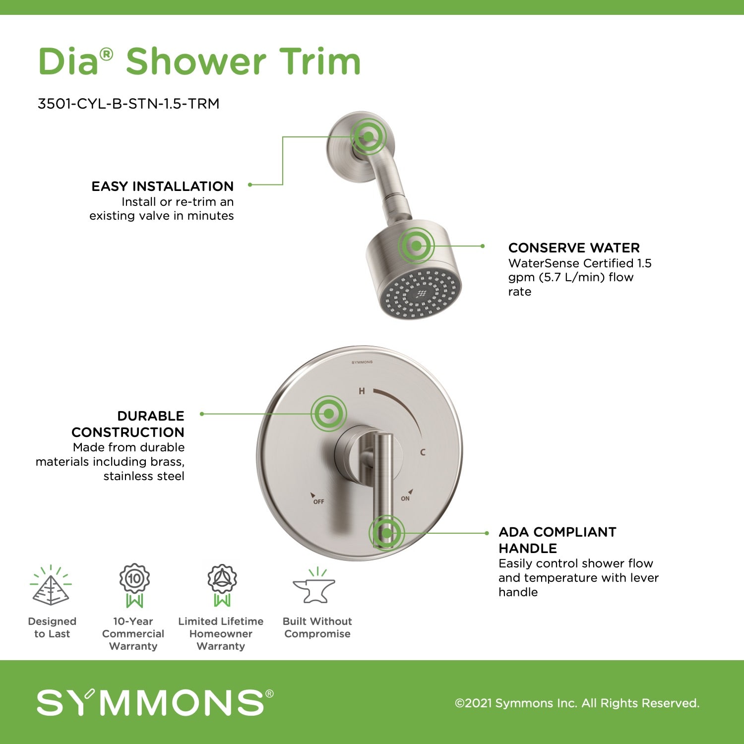 Symmons 3501CYLBSTN1.5TRM Tub-Shower-Faucets - View #3
