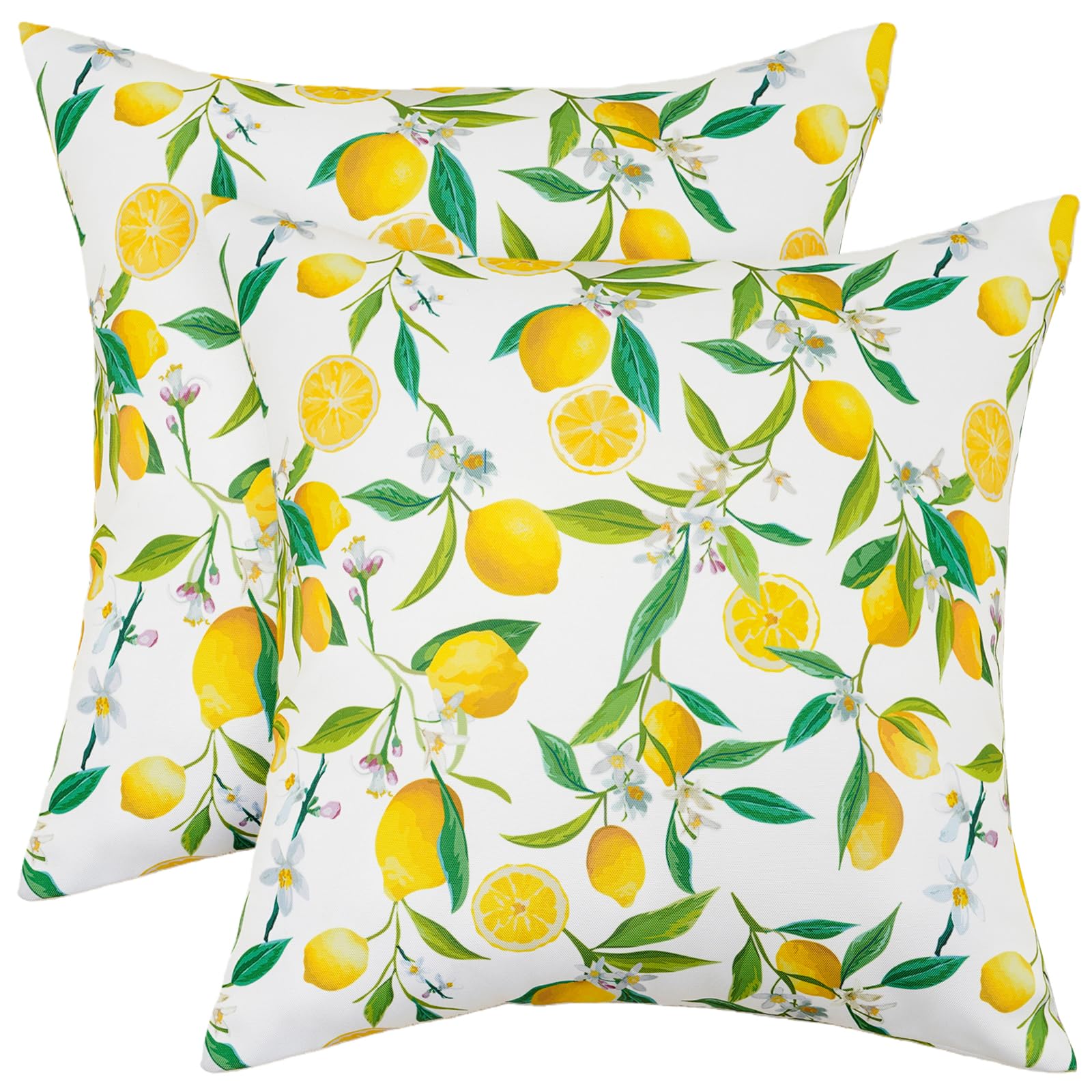 JVFCXXV  Outdoor Pillow Covers 18x18 Inch Set of 2 Waterproof Lemon Square Cushion Covers for Patio Garden Furniture Summer Yellow Citrus