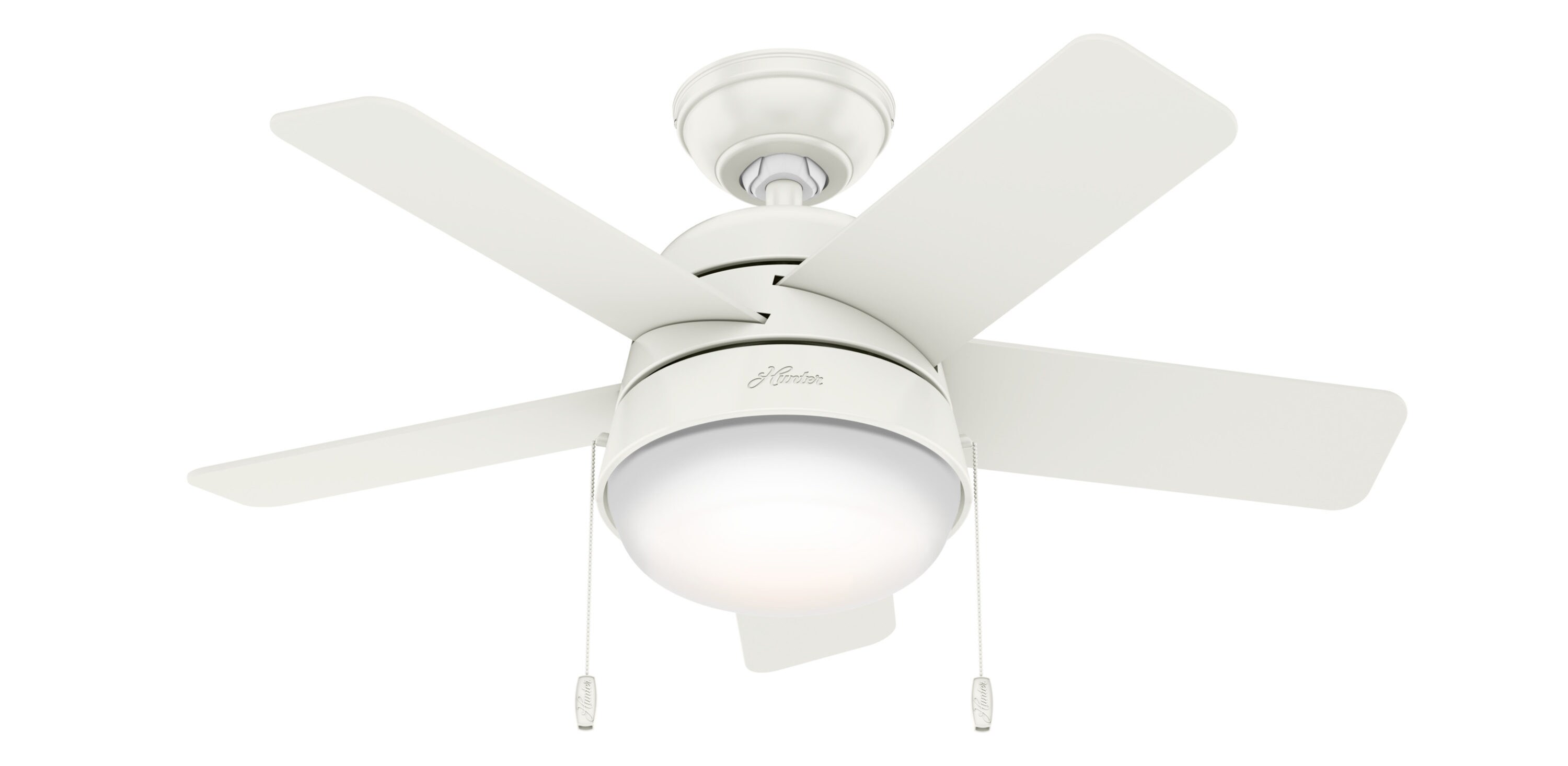 Hunter 59591 Mini 36-in Fresh White Indoor Downrod or Flush Mount Ceiling Fan with Light (5-Blade)