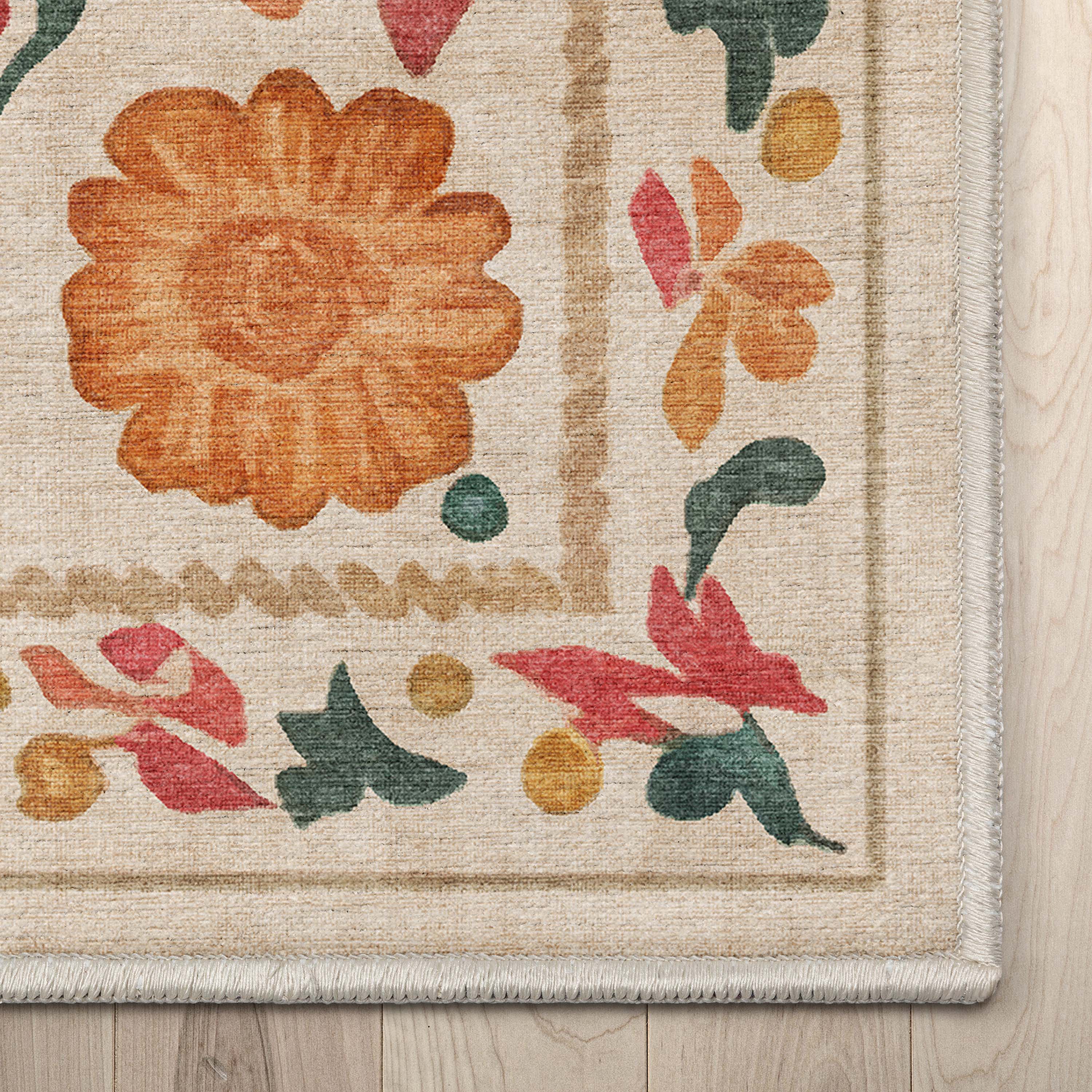 Apollo Suzani Beige and Red Floral Flat-Weave Area Rug