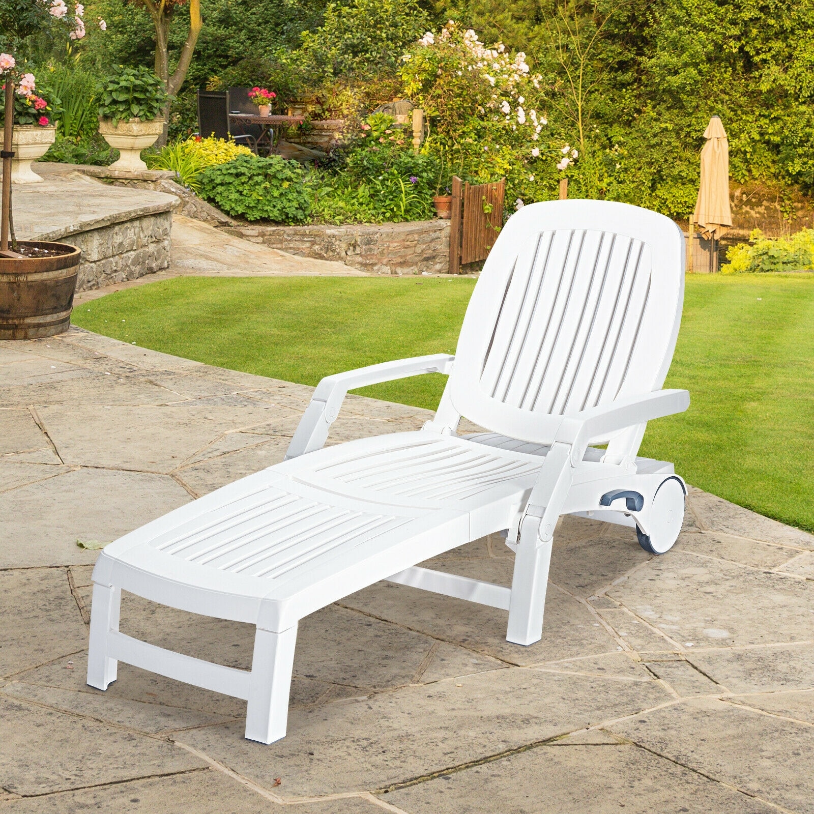 Wellfor Outdoor Foldable Recliner White Plastic Frame Stationary Chaise  Lounge Chair(S) With Solid Seat In The Patio Chairs Department At Lowes.Com