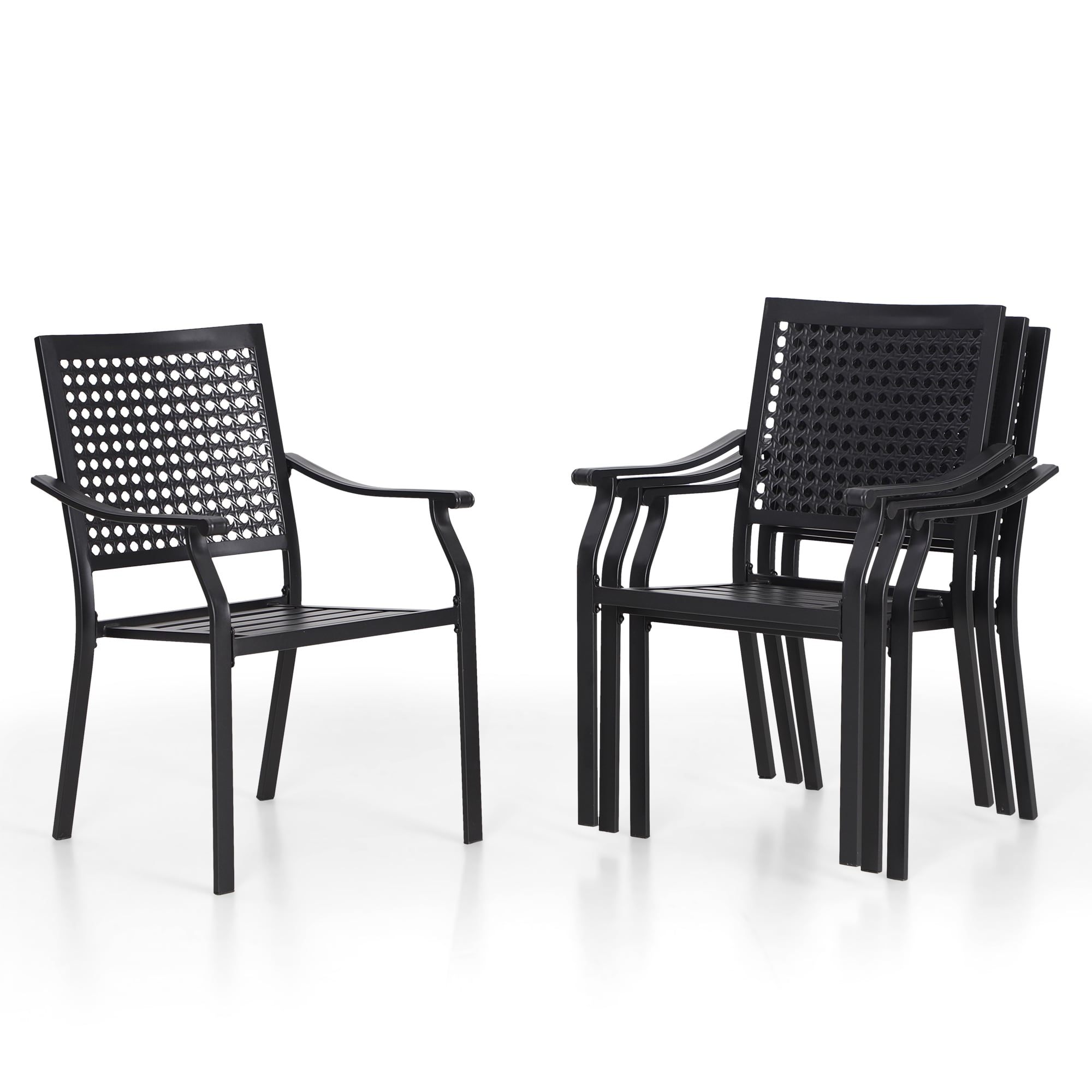 Black Steel Stackable Arm Dining Chairs (Set of 2)