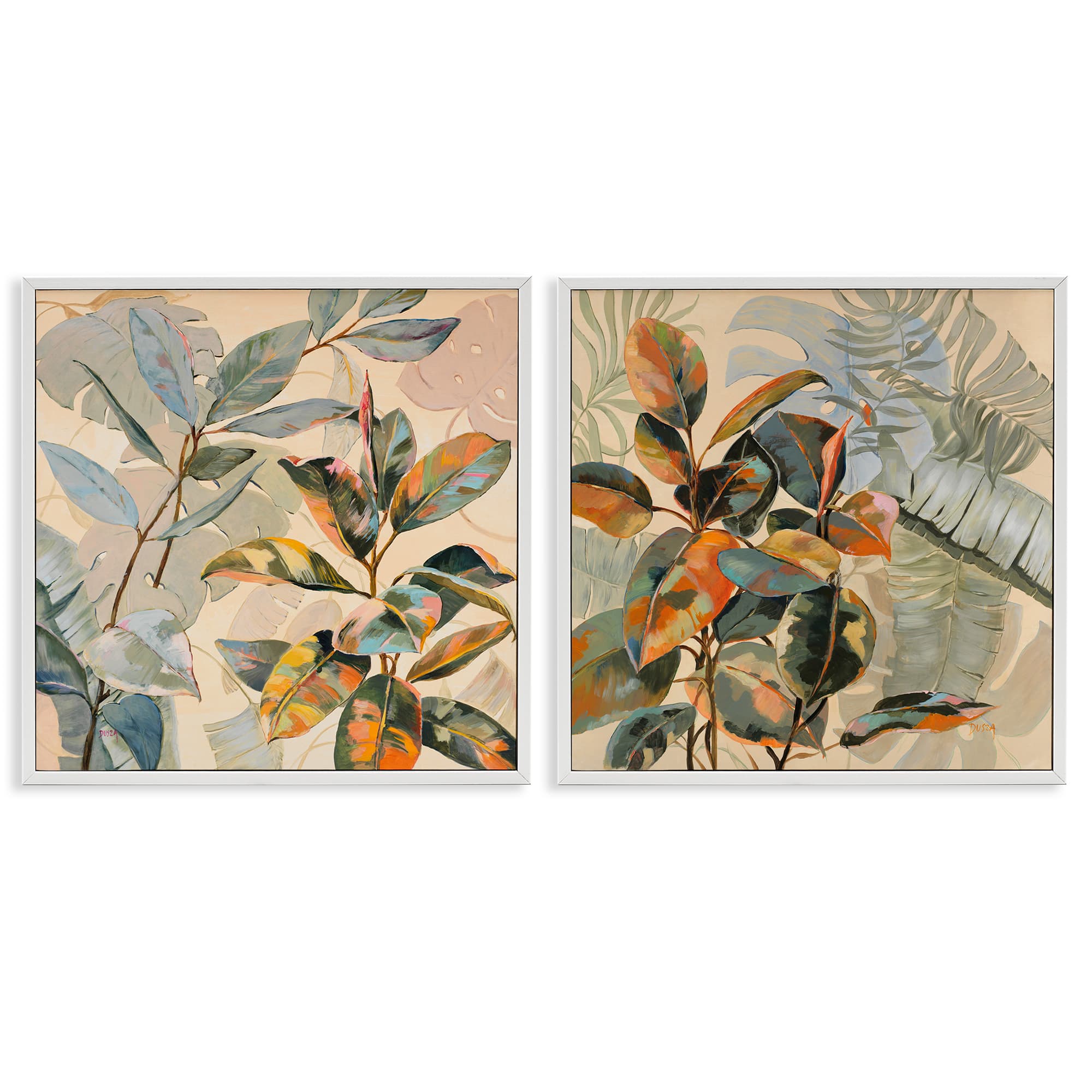 Stupell Industries B2-797-WFR-2PC-17X17 Neutral Tropical Organics 2 Piece White Framed Giclee Art Set By Dusza 17 x 17