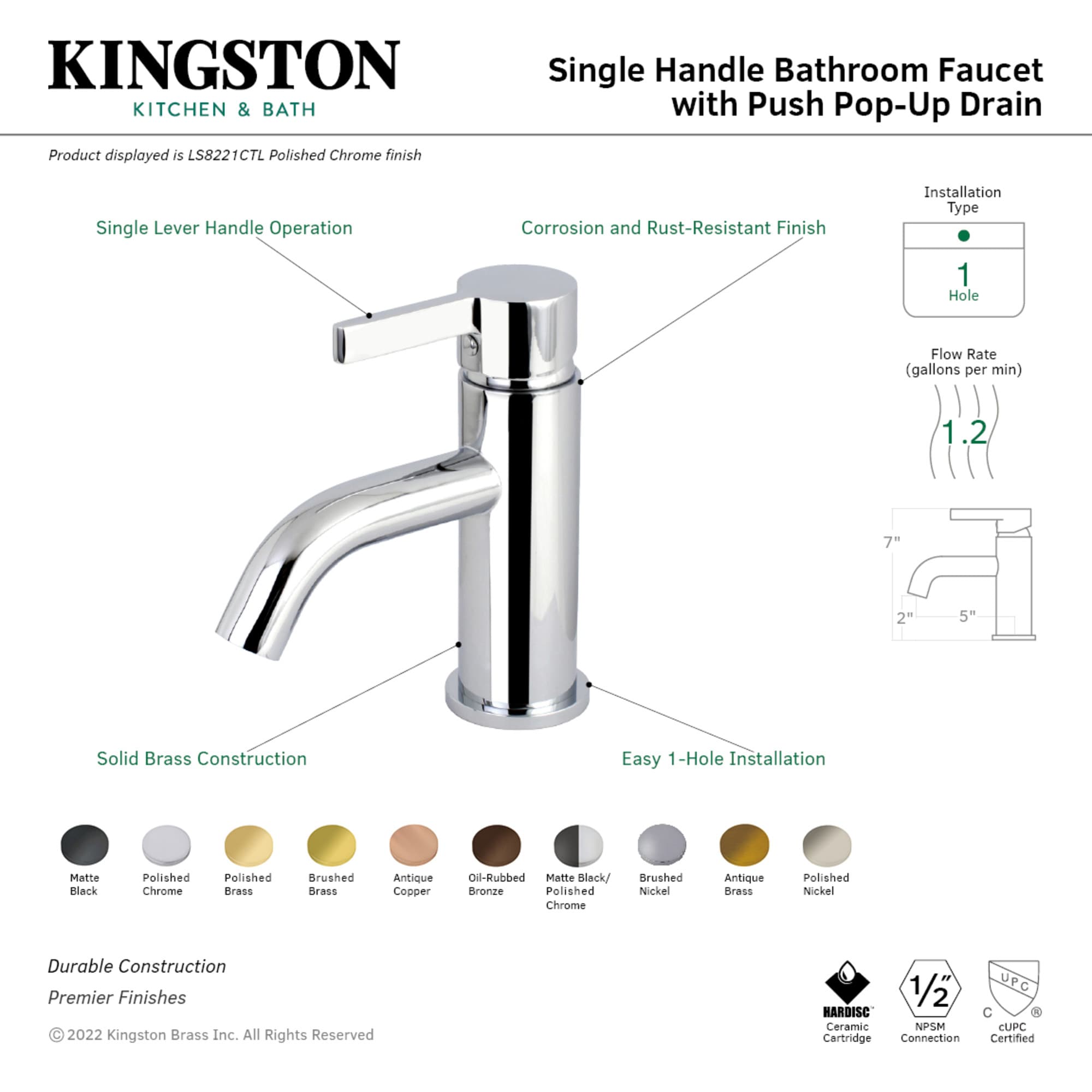 Kingston Brass ULS8220CTL Lavatory-Faucets - View #3