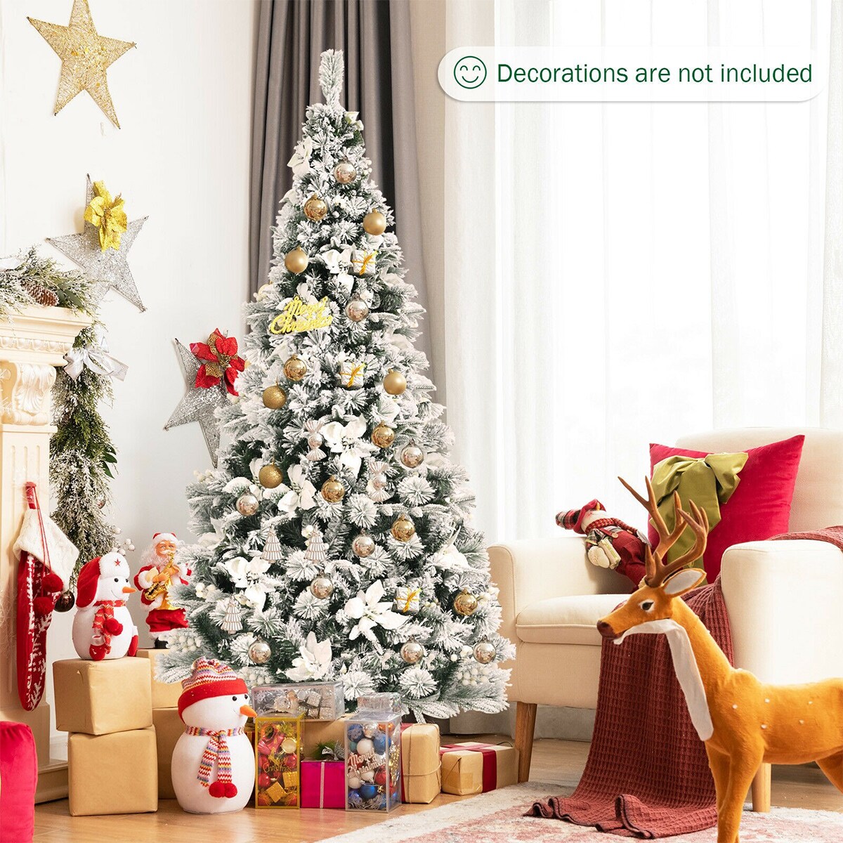 Forclover 6-ft Flocked White Artificial Christmas Tree in the ...