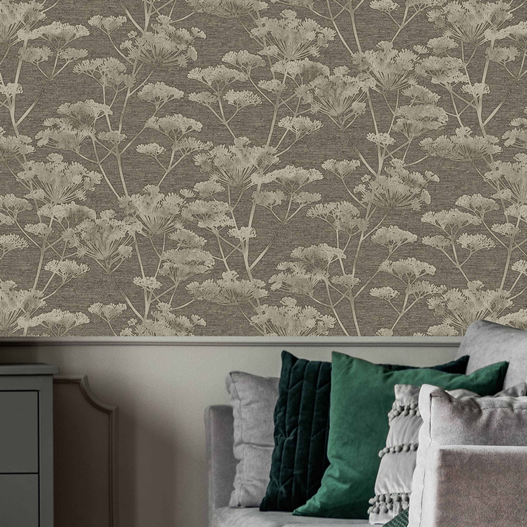 Boutique Indulgence Taupe and Gold Floral Non-Woven Wallpaper
