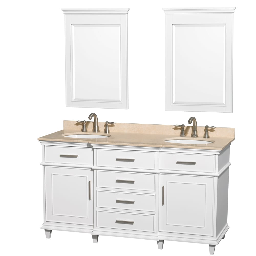 Wyndham Collection WCV171760DWHIVUNRM24 Berkeley 60-in White Undermount Double Sink Bathroom Vanity with Ivory Natural Marble Top (Mirror Included)