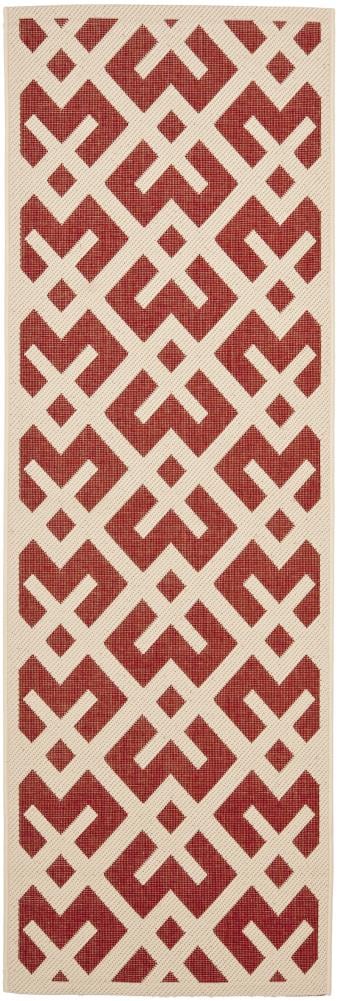Safavieh CY6915-238-214 Courtyard Chateau 2 x 14 (ft) Loomed Polypropylene Red/Bone Rectangular Indoor/Outdoor Geometric Coastal Runner rug