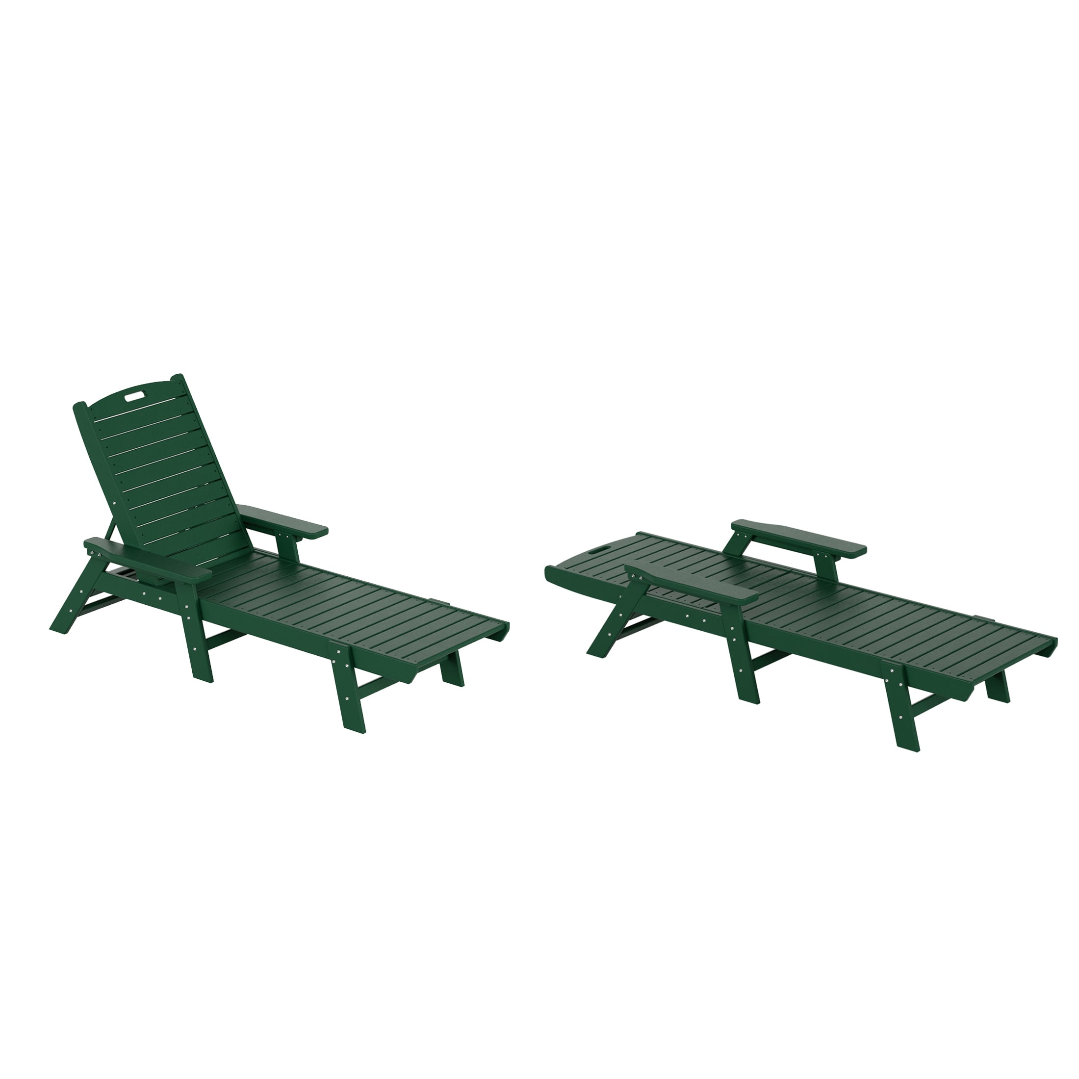 Laguna 78" Dark Green HDPE Adjustable Outdoor Chaise Lounge with Arms