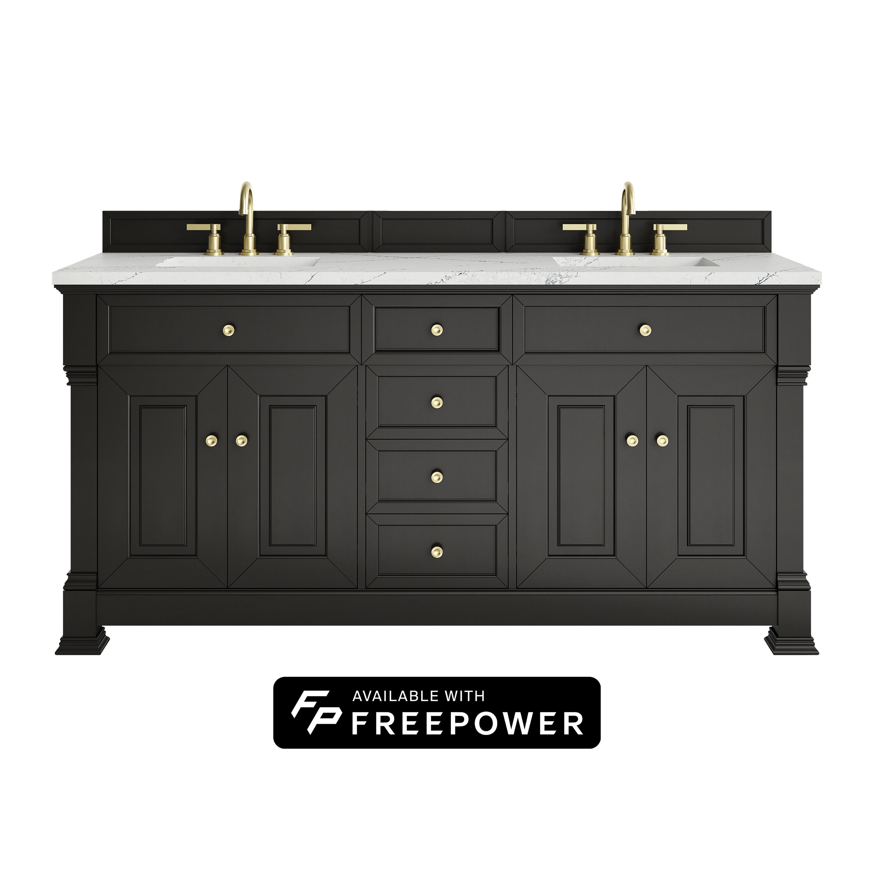 James Martin Vanities 547-V72-BKO-FENC Brookfield 72-in Black Onyx Undermount Double Sink Bathroom Vanity with Ethereal Noctis Quartz Top