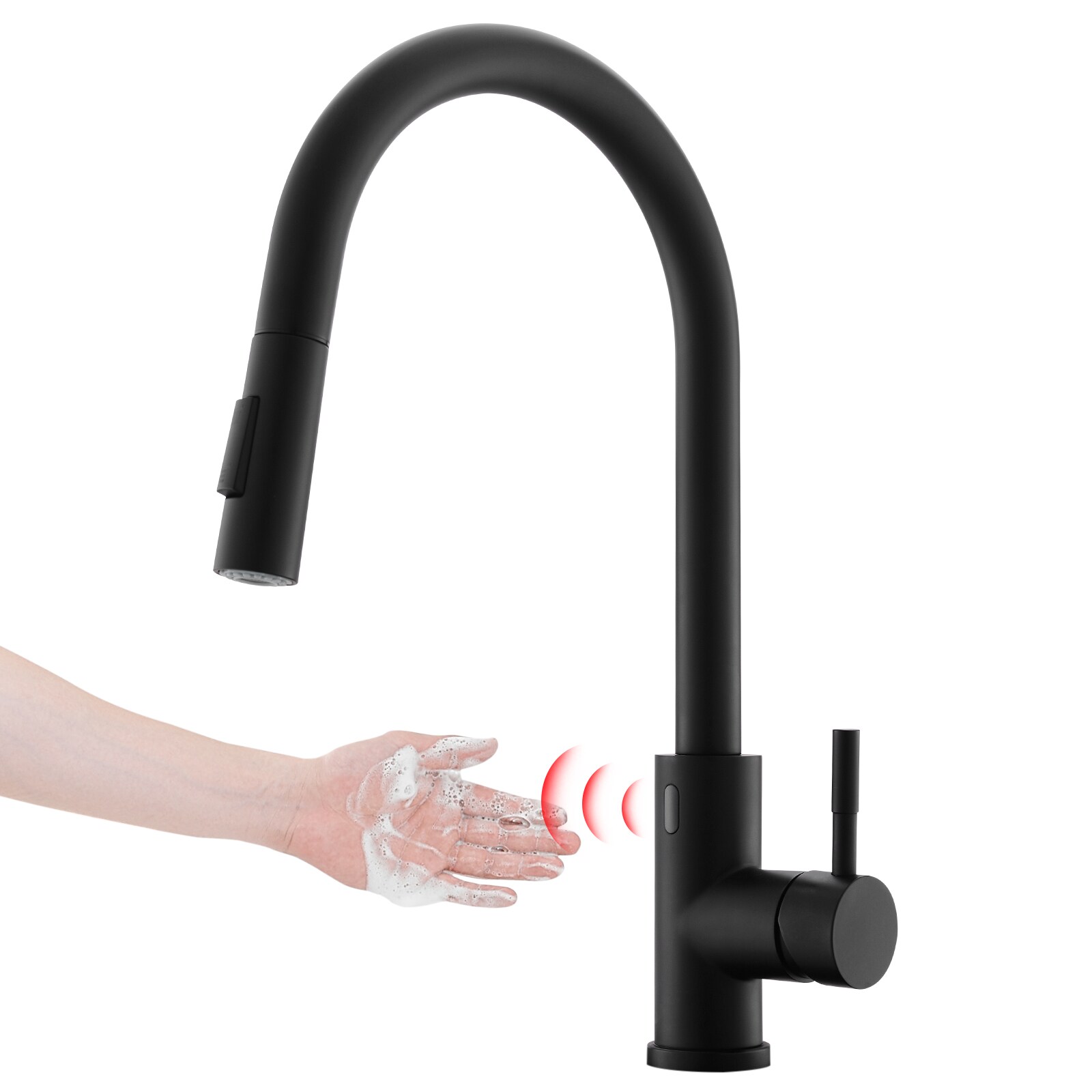 Fapully FA-B-1009B-IS Matte Black Single Handle Deck-mount Pull-down Kitchen Faucet with Sprayer