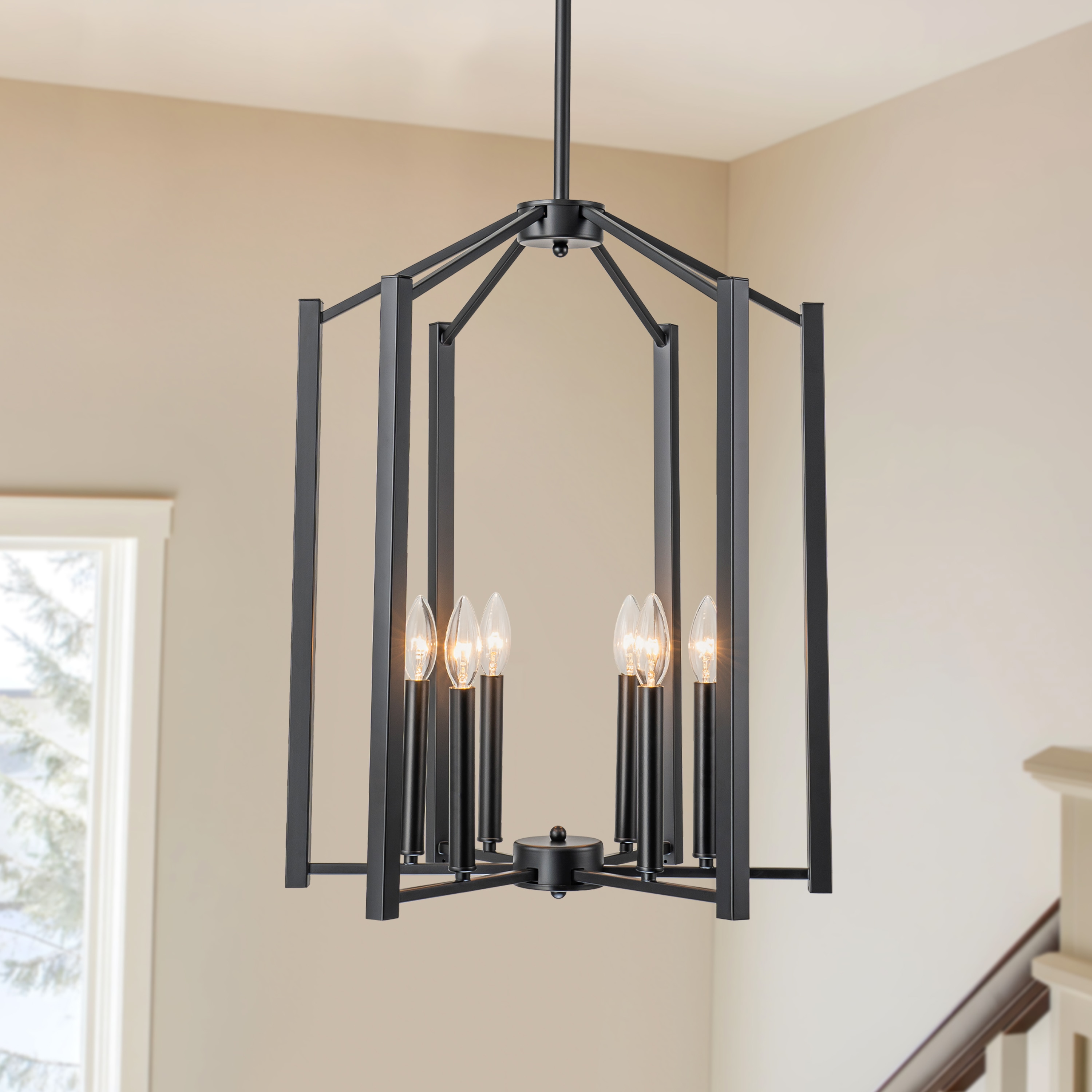 GoYeel ZP107BL06 6 -Light Matte Black Industrial Geometric Hanging Pendant light