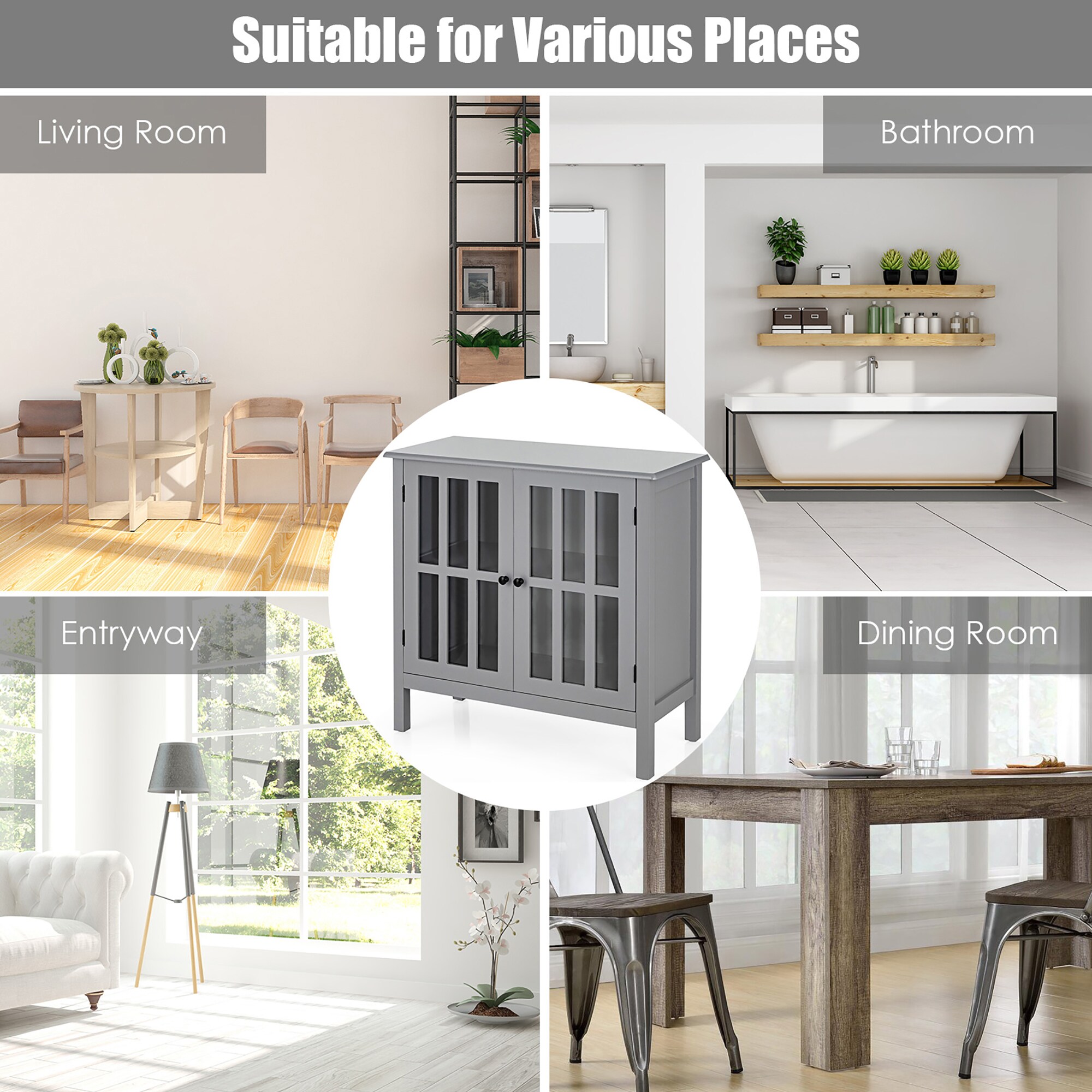 Costway 14-in W x 31-in H Mdf Gray Freestanding Utility Storage Cabinet