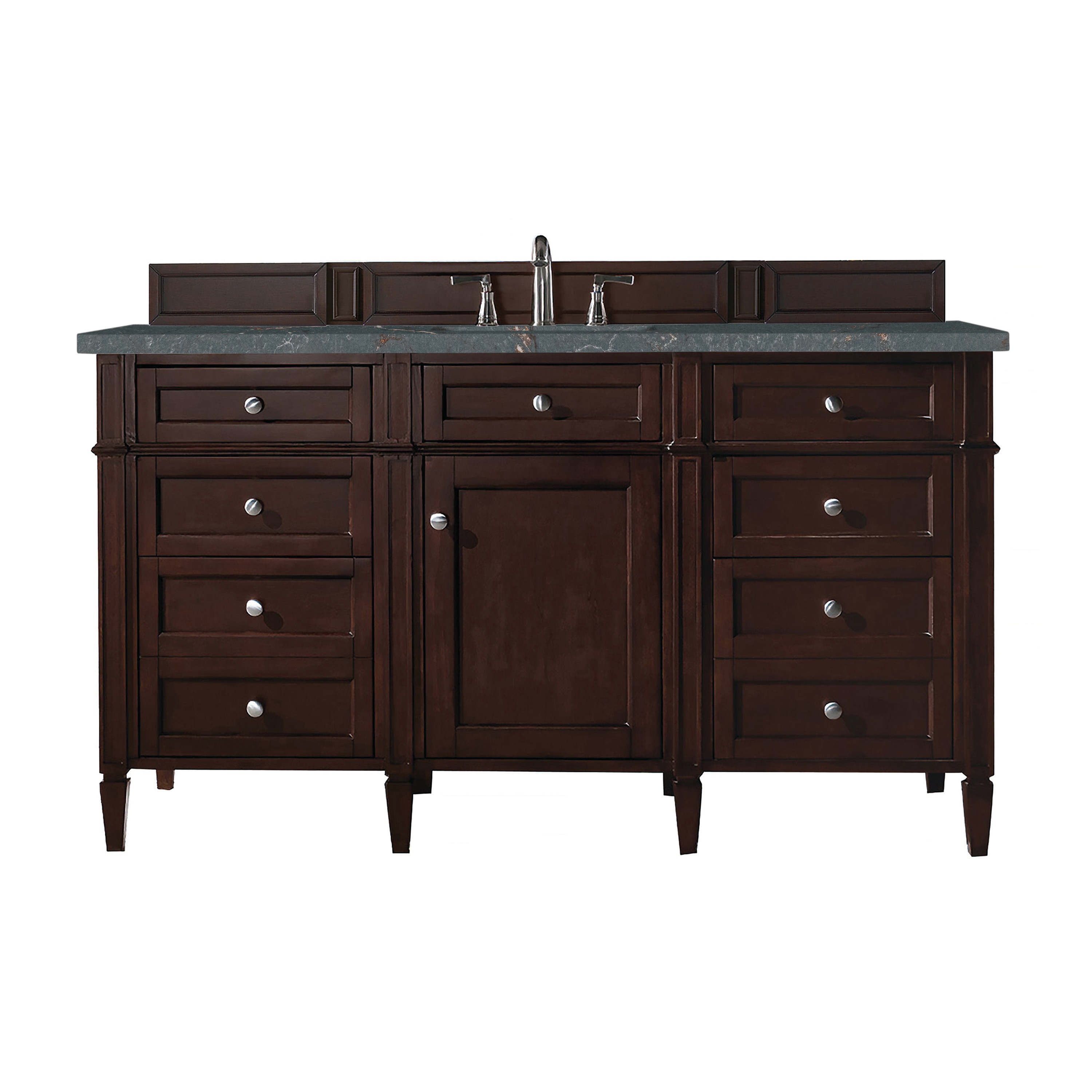 James Martin Vanities 650-V60S-BNM-3PBL Brittany 60-in Burnished Mahogany Undermount Single Sink Bathroom Vanity with Parisien Bleu Quartz Top