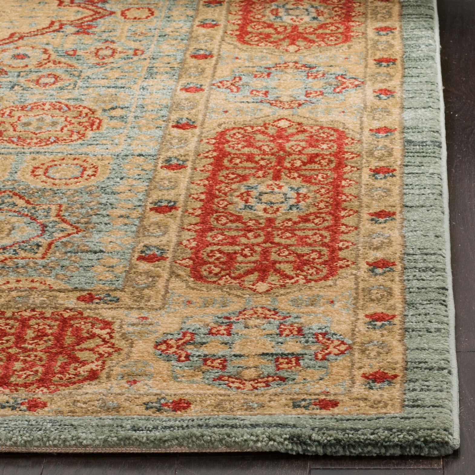 Red and Beige Rectangular Synthetic Area Rug