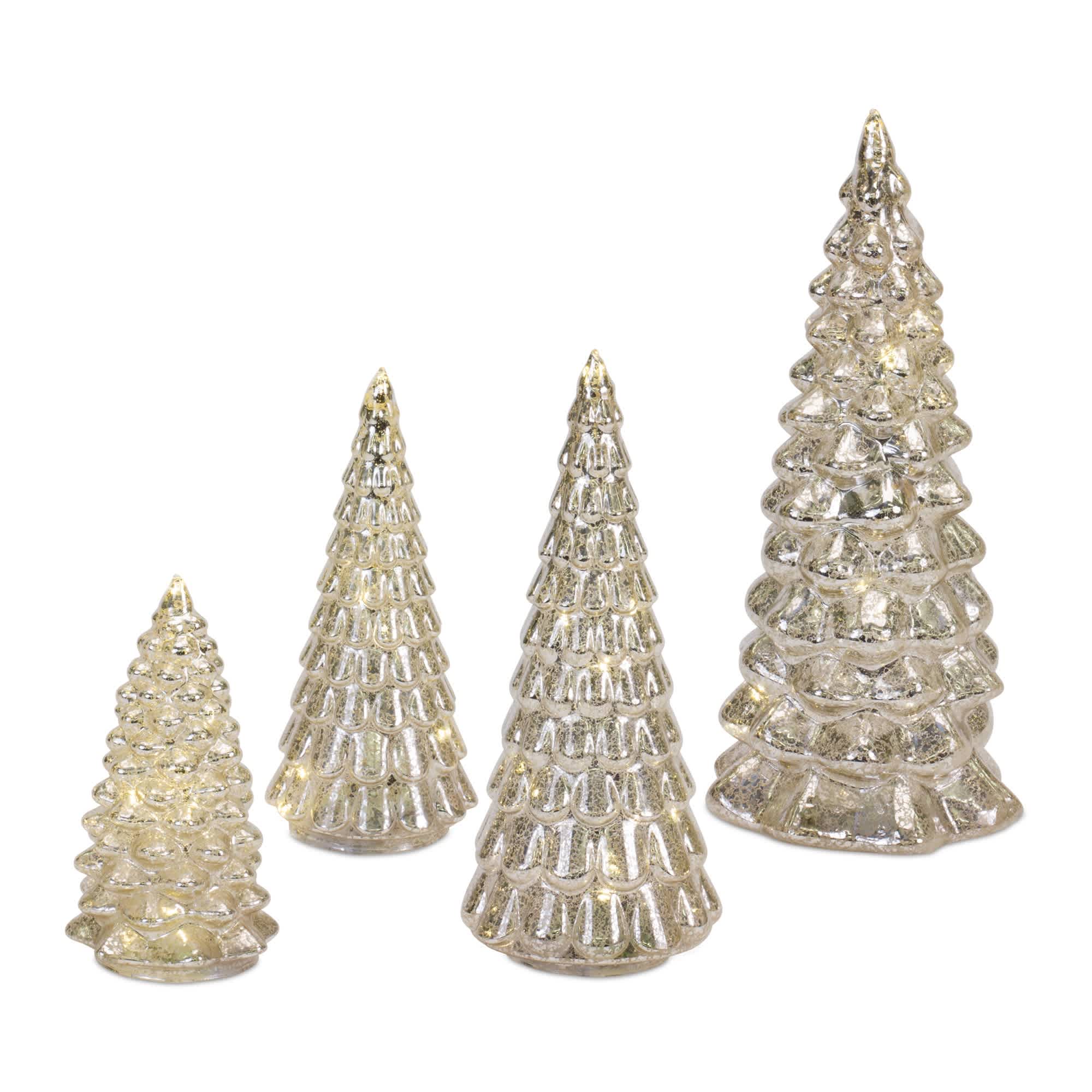Melrose International 83376DS LED Tree (Set of 4) 6.5H 7.75H 10H 12H Glass 6 Hr Timer  2 AA Batteries Not Included