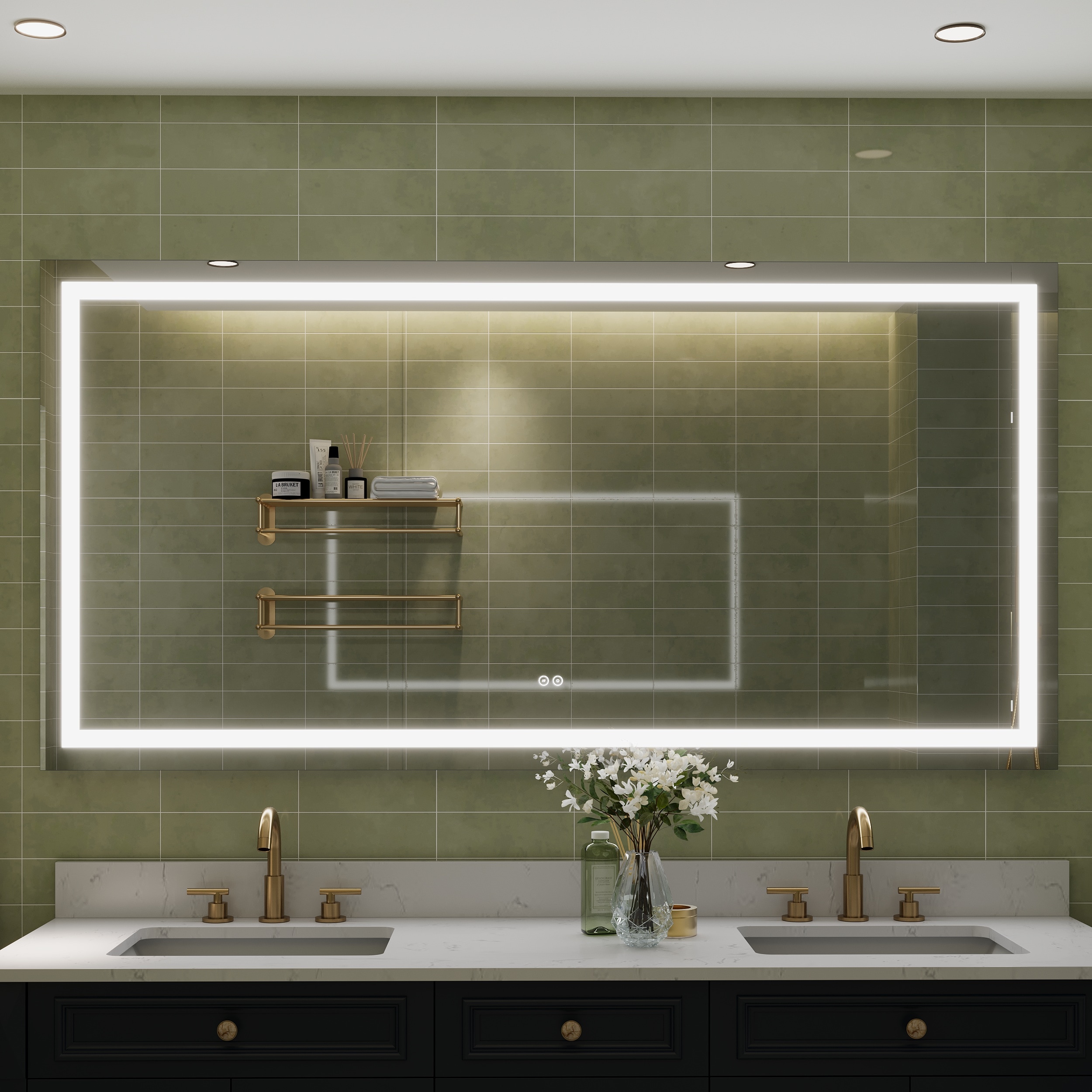 WELLFOR W1MRL7236 Alina Bathroom Mirror 72-in x 36-in Polished Frameless Rectangle Dimmable LED Lighted Fog Free Bathroom Vanity Mirror ( Silver )