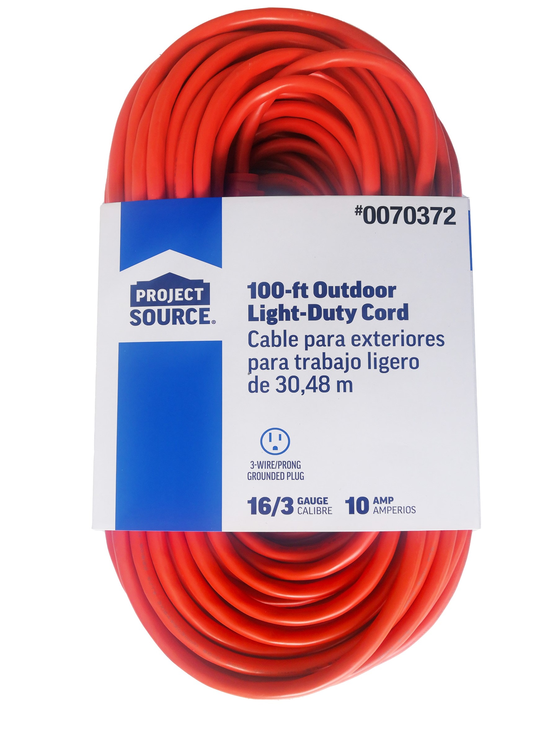 50 Feet, 16/3 gauge Vinyl Outdoor Extension Cord In Orange With 3-Prong Plug 