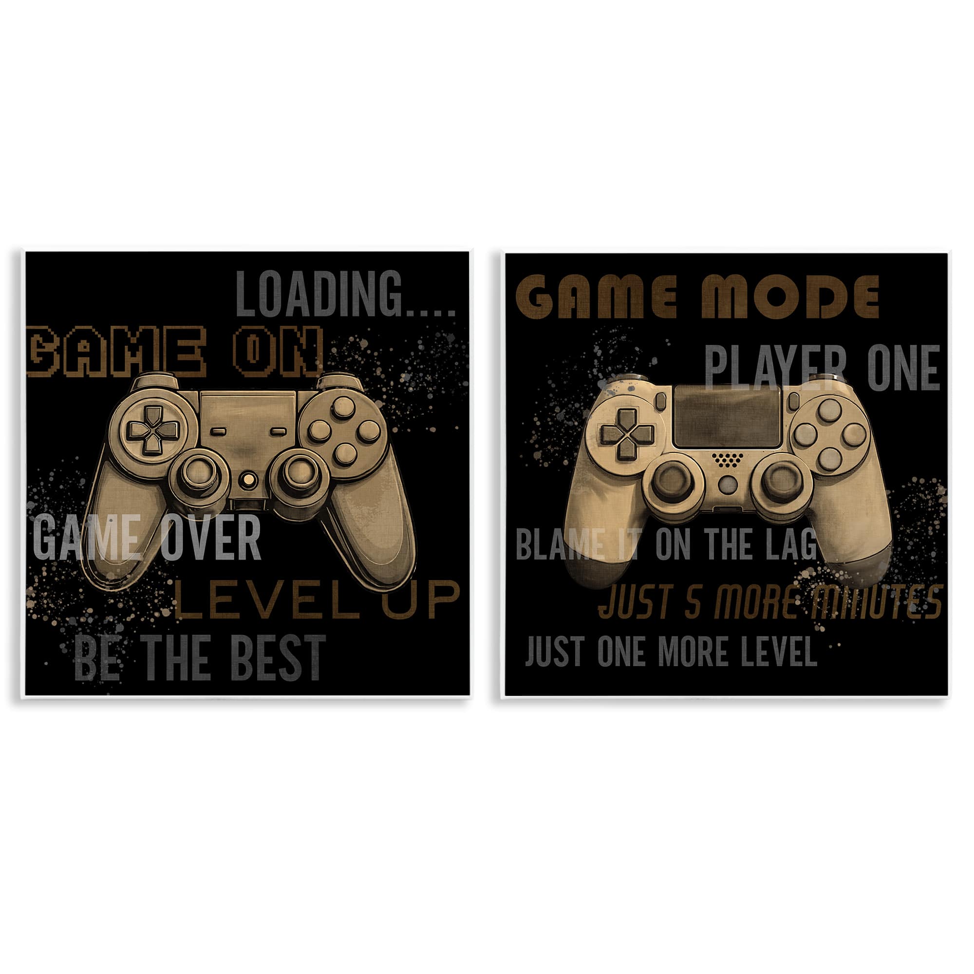 Stupell Industries B2-804-WD-2PC-12X12 Vintage Game Controls and Phrases 2 Piece Wall Plaque Art Set By Kim Allen 12 x 12