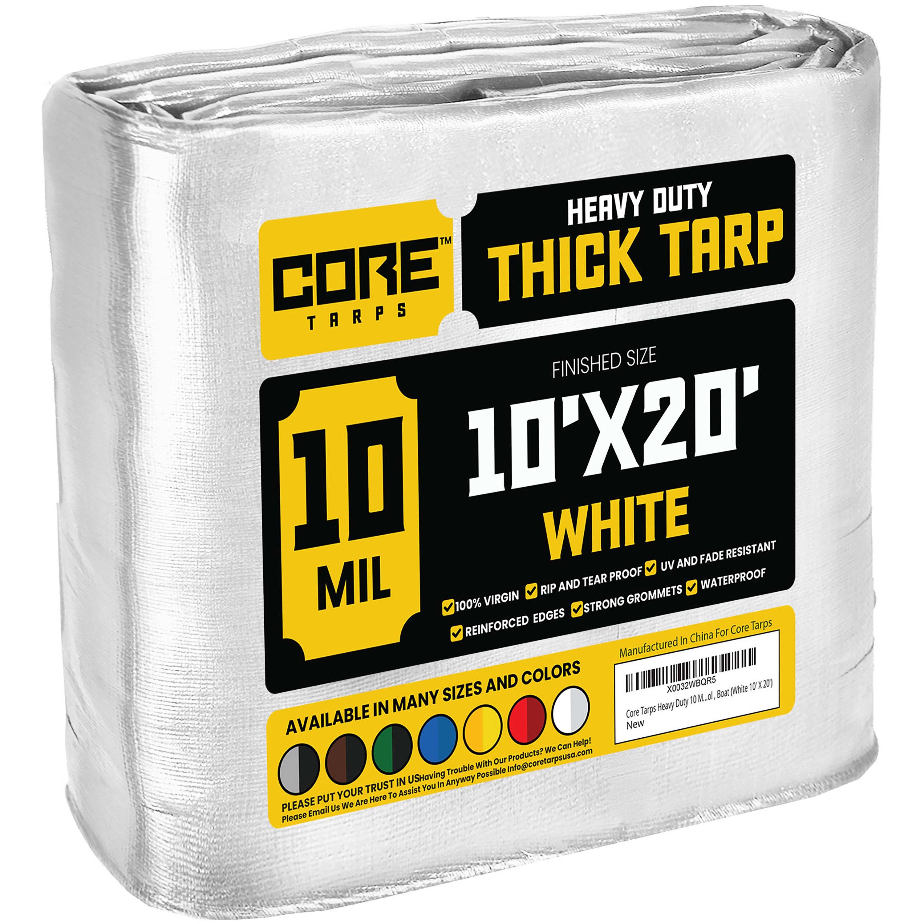 Core Tarps CT-604-10X20 10-ft x 20-ft White Waterproof Commercial Polyethylene 10-Mils Tarp
