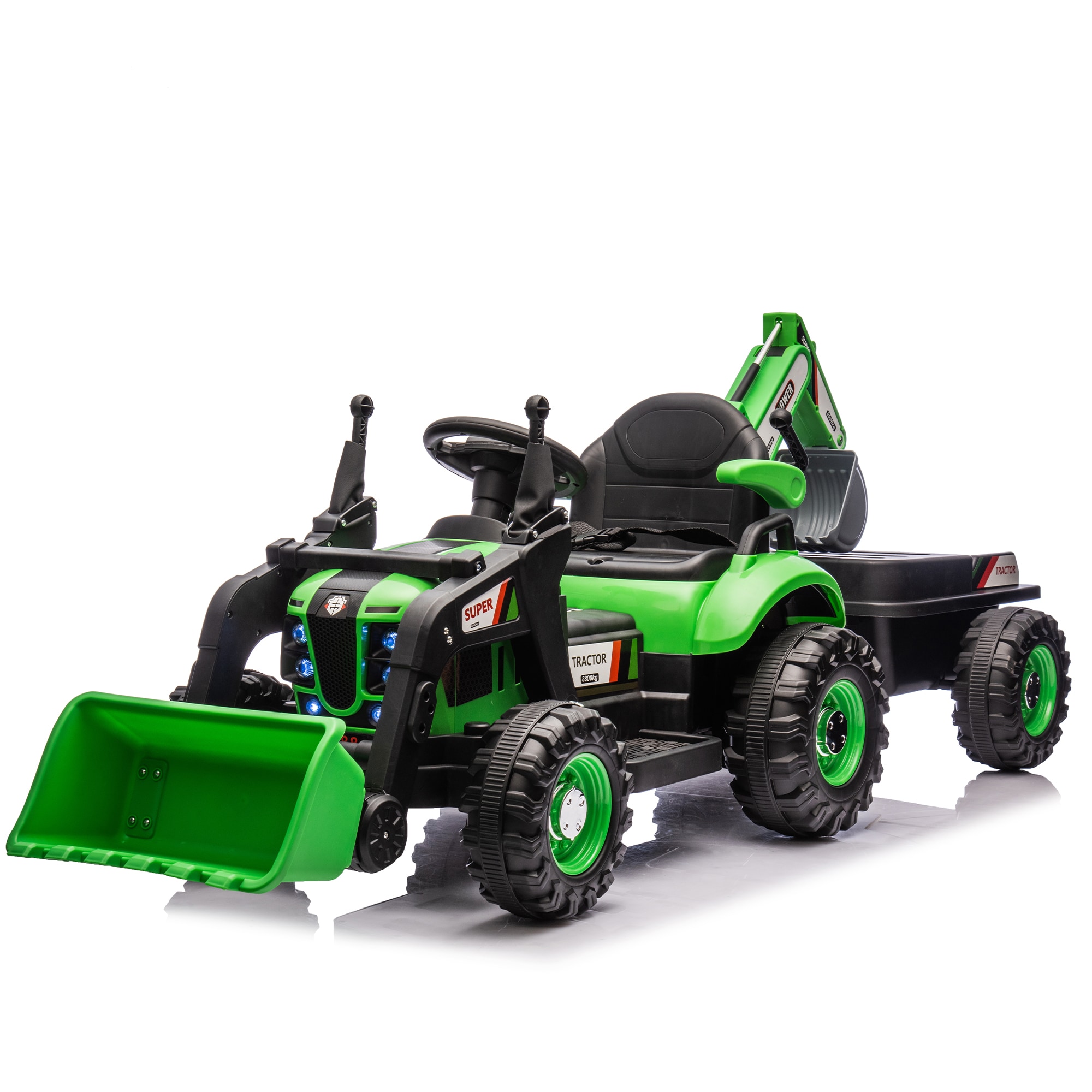 LOVMOR SF-Y-W1578P230013 24V Kids Ride-On Electric Tractor Toy with 4-in-1 Construction Attachments with Parent Remote Control3-Speed Adjustable Built-in Music PlayerLED Tail-light