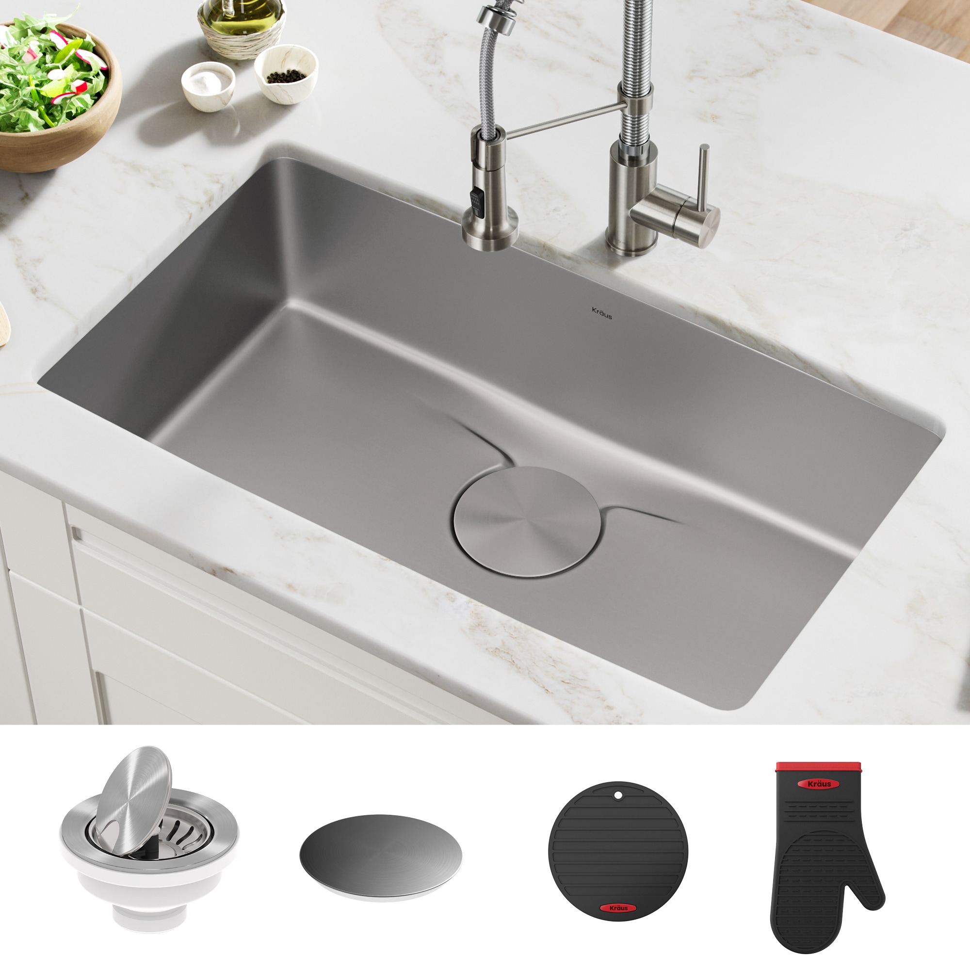 Kraus Dex Undermount 33-in x 19-in Stainless Steel Single Bowl Kitchen Sink