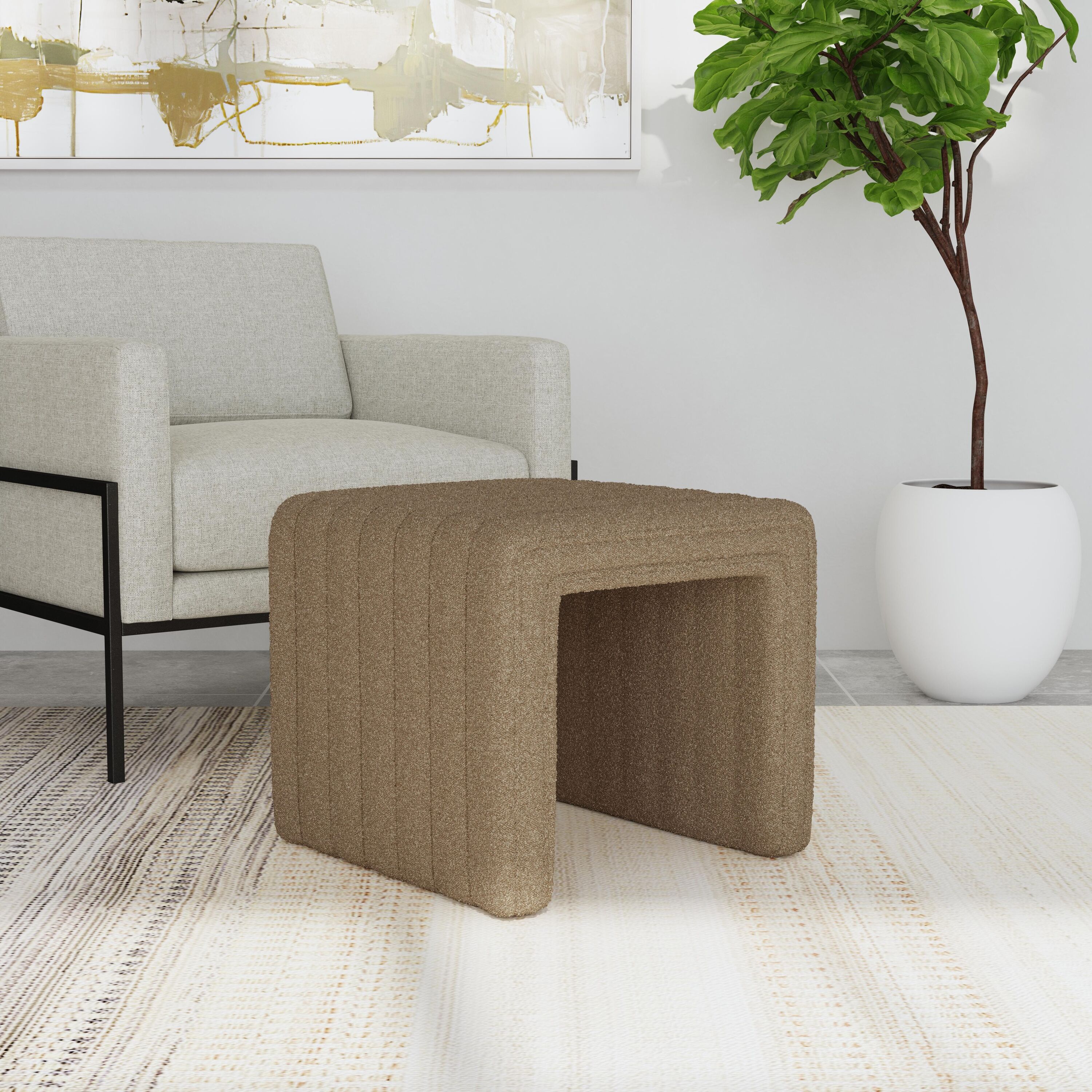 HomePop K8671-F2453 Modern Channel Ottoma Modern Brown Boucle Ottoman