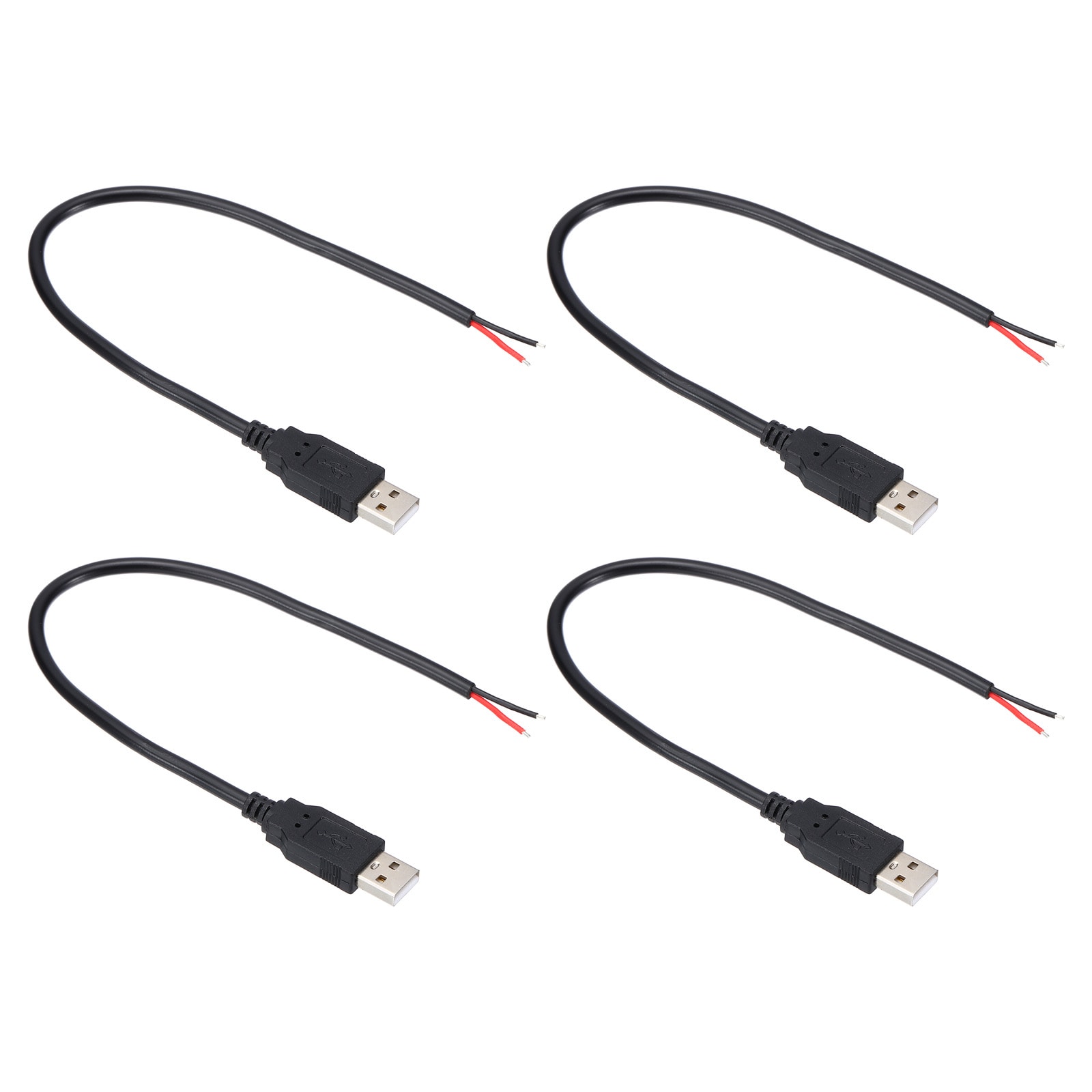 PATIKIL 0.3M/1Ft USB 2.0 A Male Plug Bare Wire Cable 4pcs 18AWG 5V 5A USB A Plug to 2 Pin Bare Wire Open End Connector Plug for DIY Equipment Repair